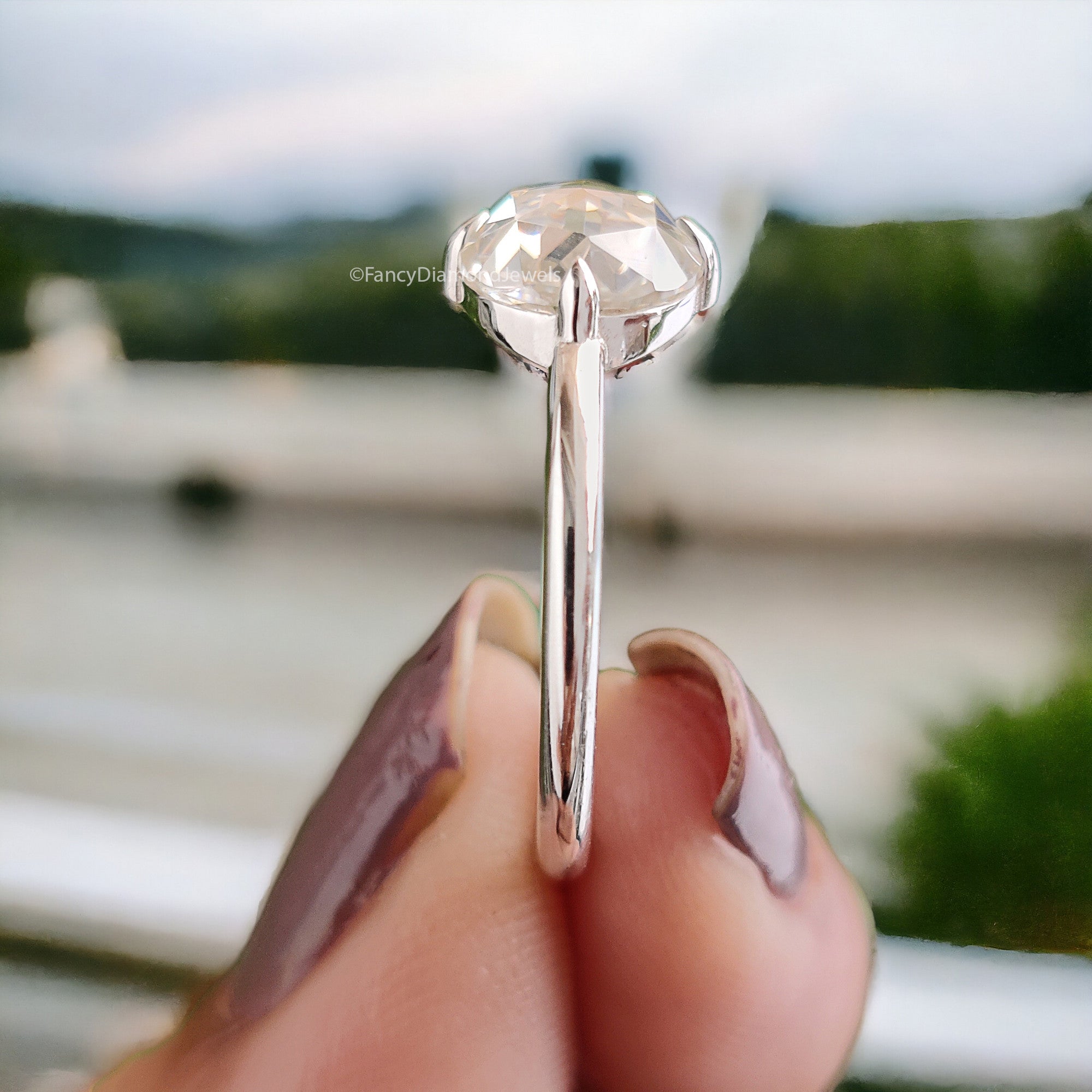 1.00 CT Round Rose Cut Colorless Moissanite Pointed Prong Simple Solitaire Engagement Ring Wedding Ring Anniversary Ring Bridal Ring FD22