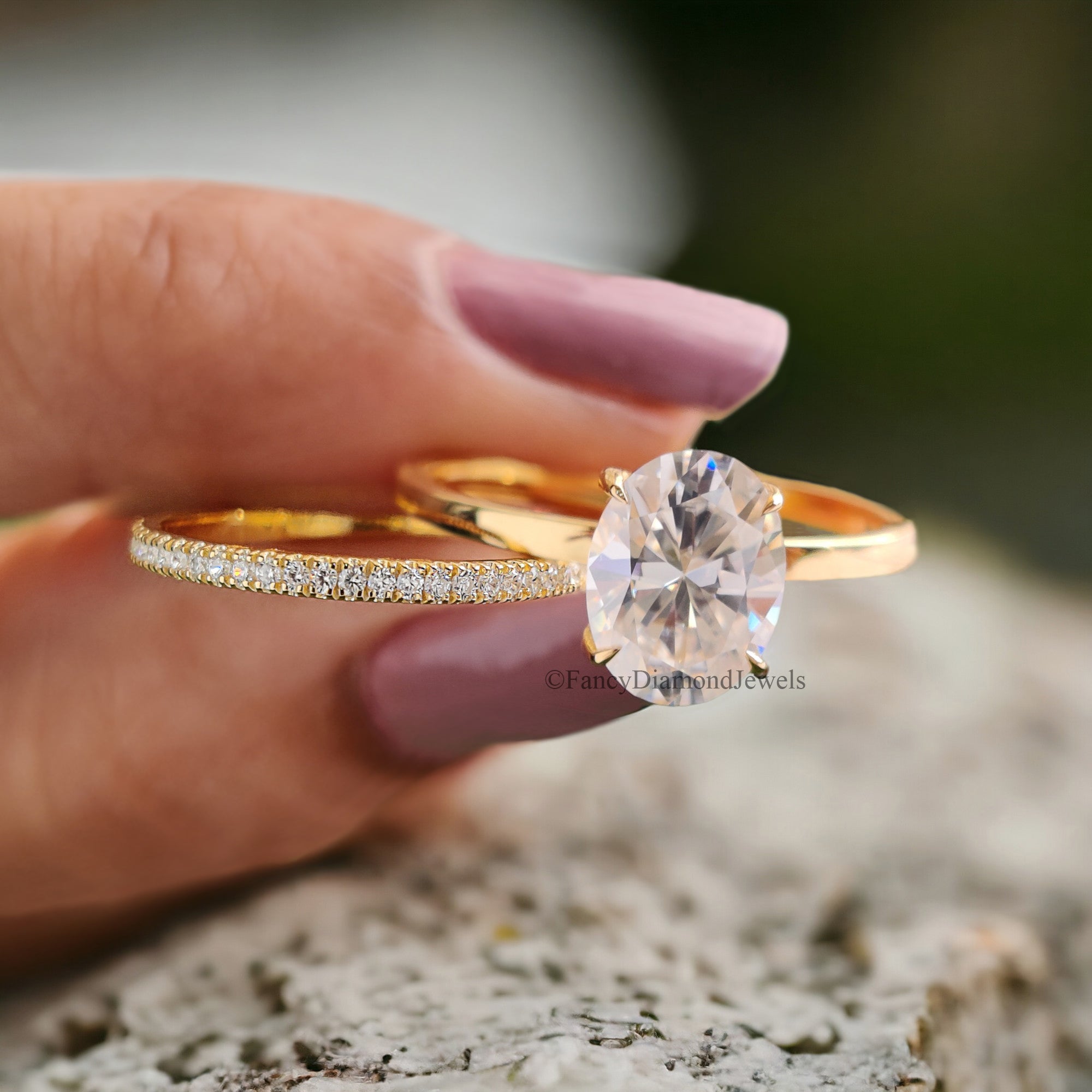 Oval Shape Moissanite Bridal Ring Set Hidden Halo Moissanite Wedding Ring Colorless Engagement Ring Matching Eternity Proposal Band FD172