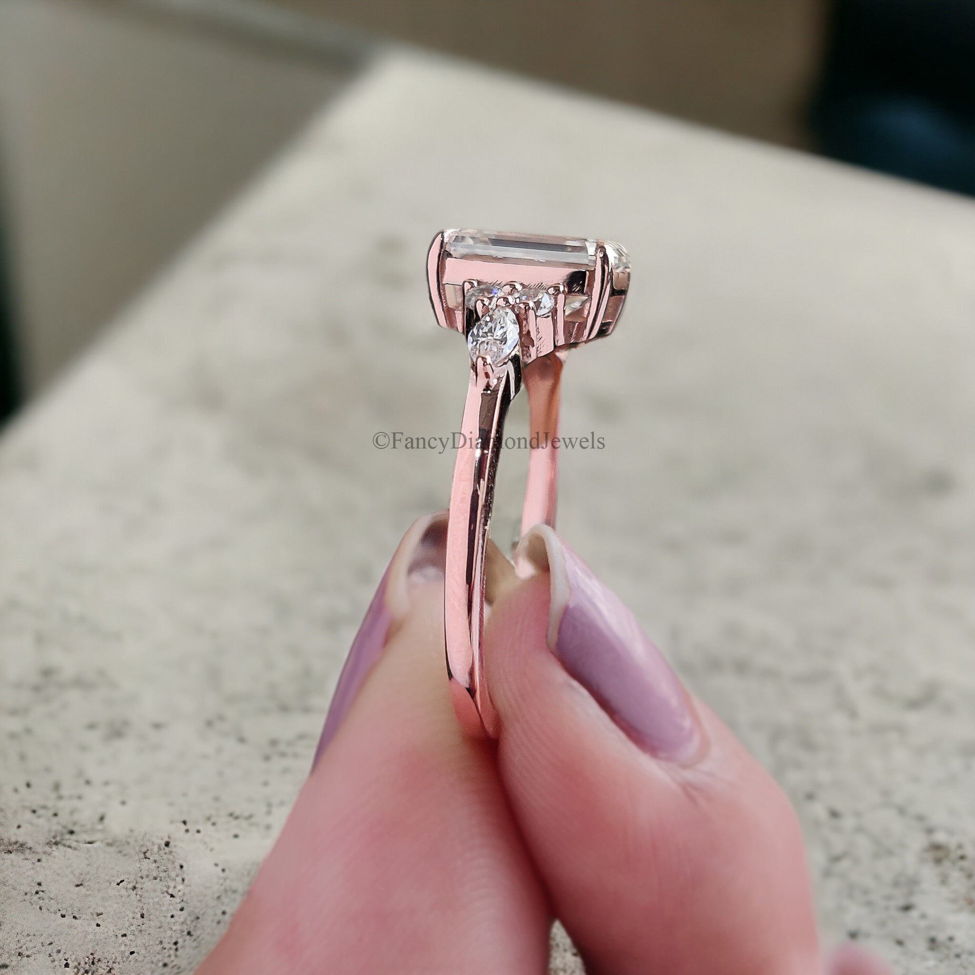 Vintage Emerald Moissanite Engagement Ring Delicate Anniversary Ring Prong Set Simulated Diamond Ring Milgrain Antique Wedding Ring FD180