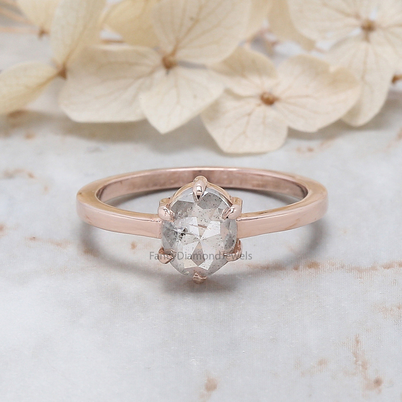 Oval Cut Salt And Pepper Diamond Ring 1.03 Ct 7.00 MM Oval Diamond Ring 14K Solid Rose Gold Silver Oval Engagement Ring Gift For Her QL1098