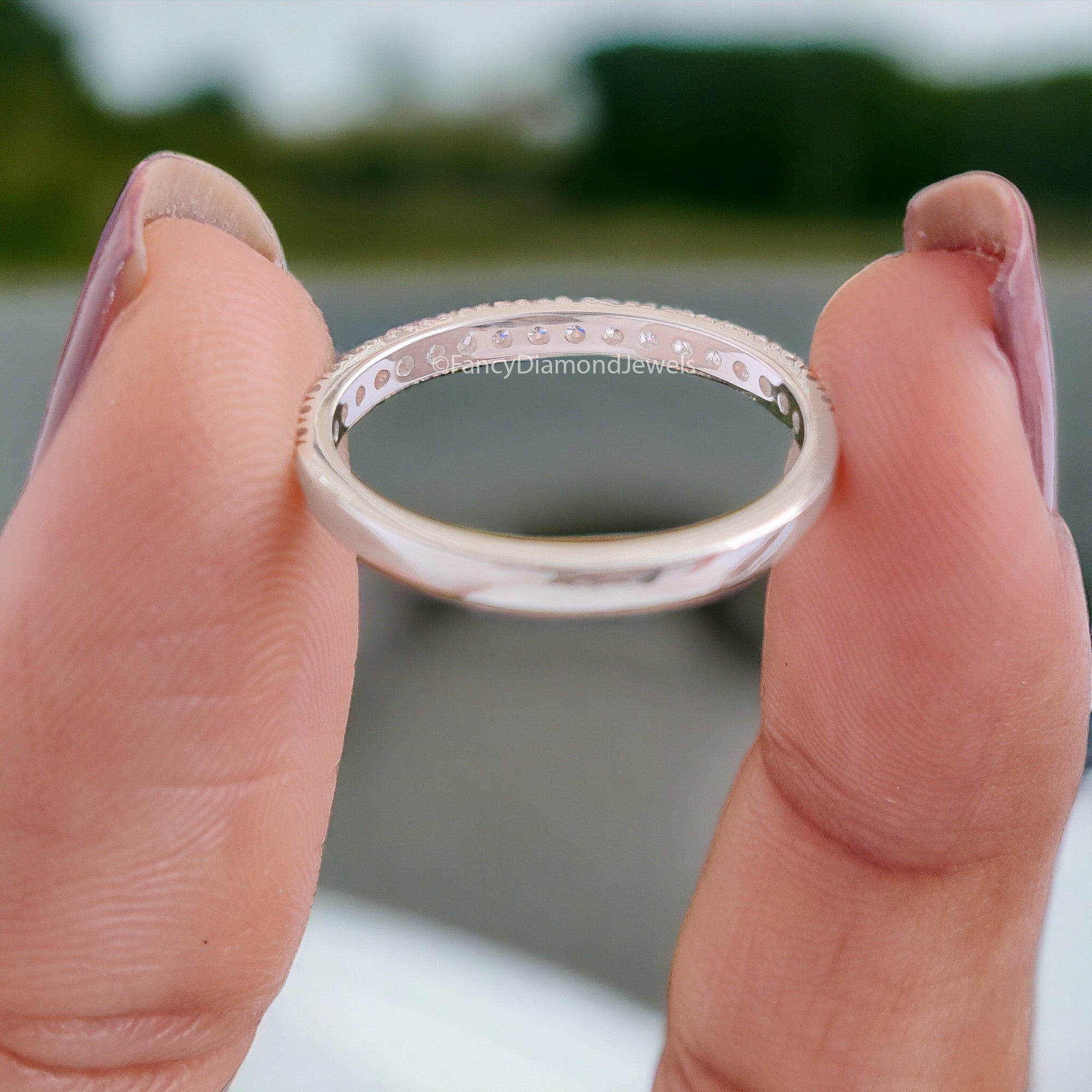 Round Brilliant Cut Colorless Moissanite Band 1.50/1.70/2.0 MM Eternity Wedding Band Half Eternity Anniversary Gift for Her Bridal Band FD09