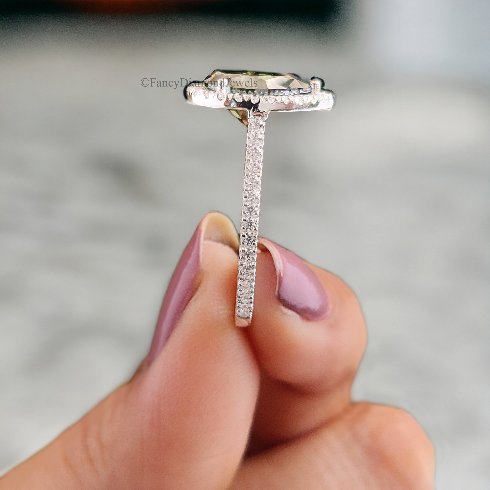 Pear Cyan Green Moissanite Ring Halo Engagement Ring 2.30 TW Pear Shaped Moissanite Ring Proposal Ring For Her Anniversary Gift Ring FD40