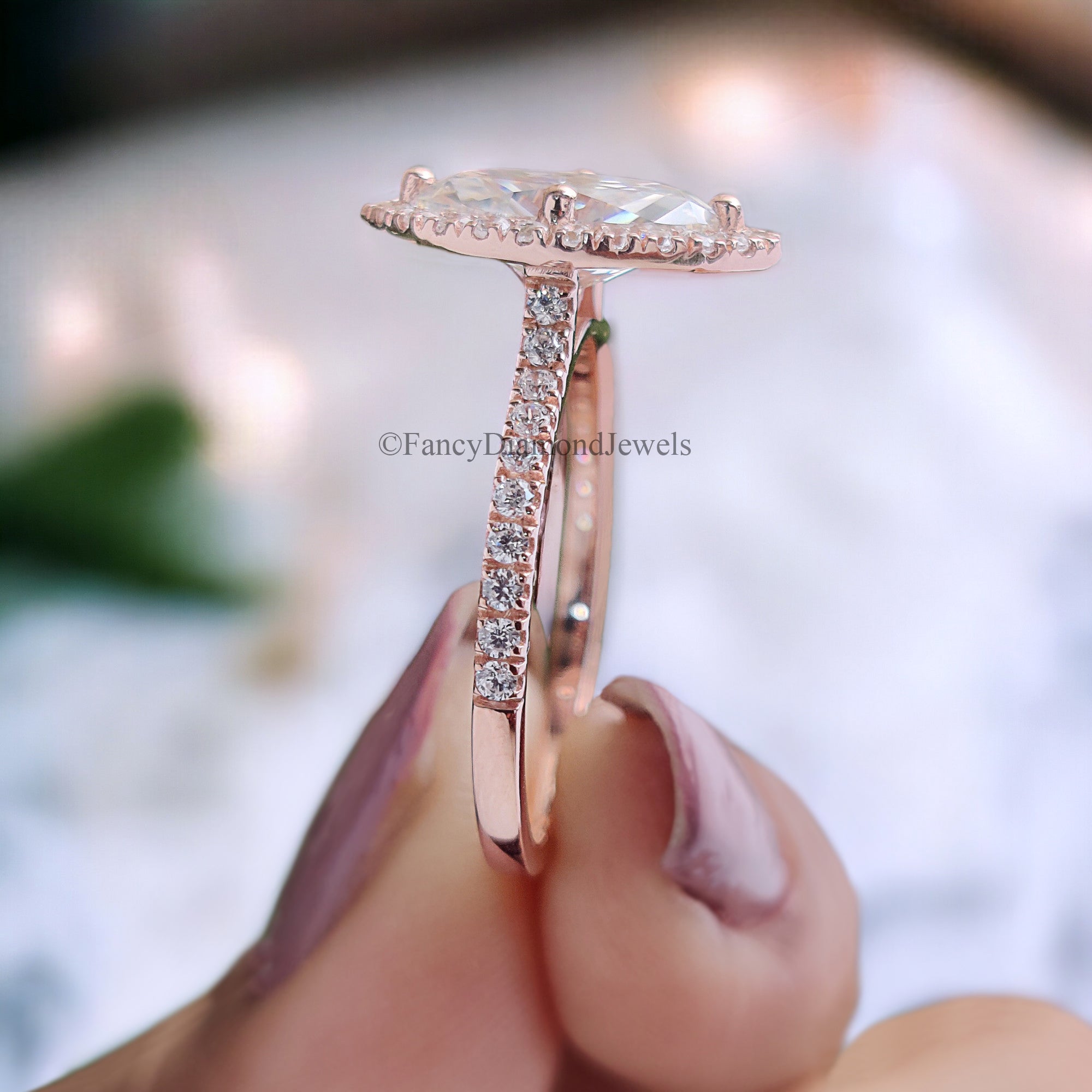 Halo Wedding Ring 1.00 CT Marquise Cut Moissanite Engagement Micro Set Ring Anniversary Ring For Women Customized Ring Bridal Ring FD207