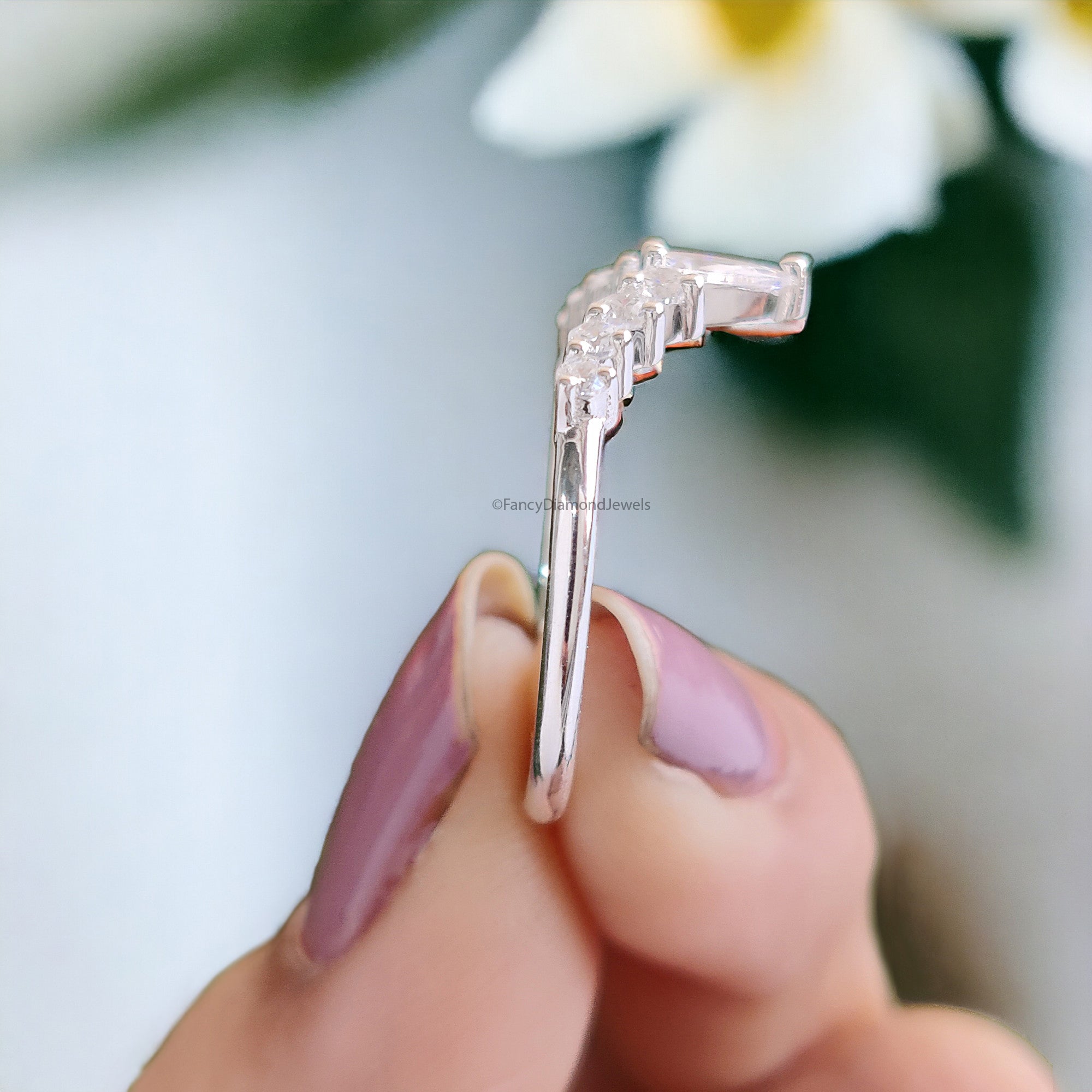 0.23 CT Pear Cut Moissanite with side Round Brilliant Cut Moissanite Diamond Tiara Wedding Band Anniversary Gift for Her Bridal Band FD36