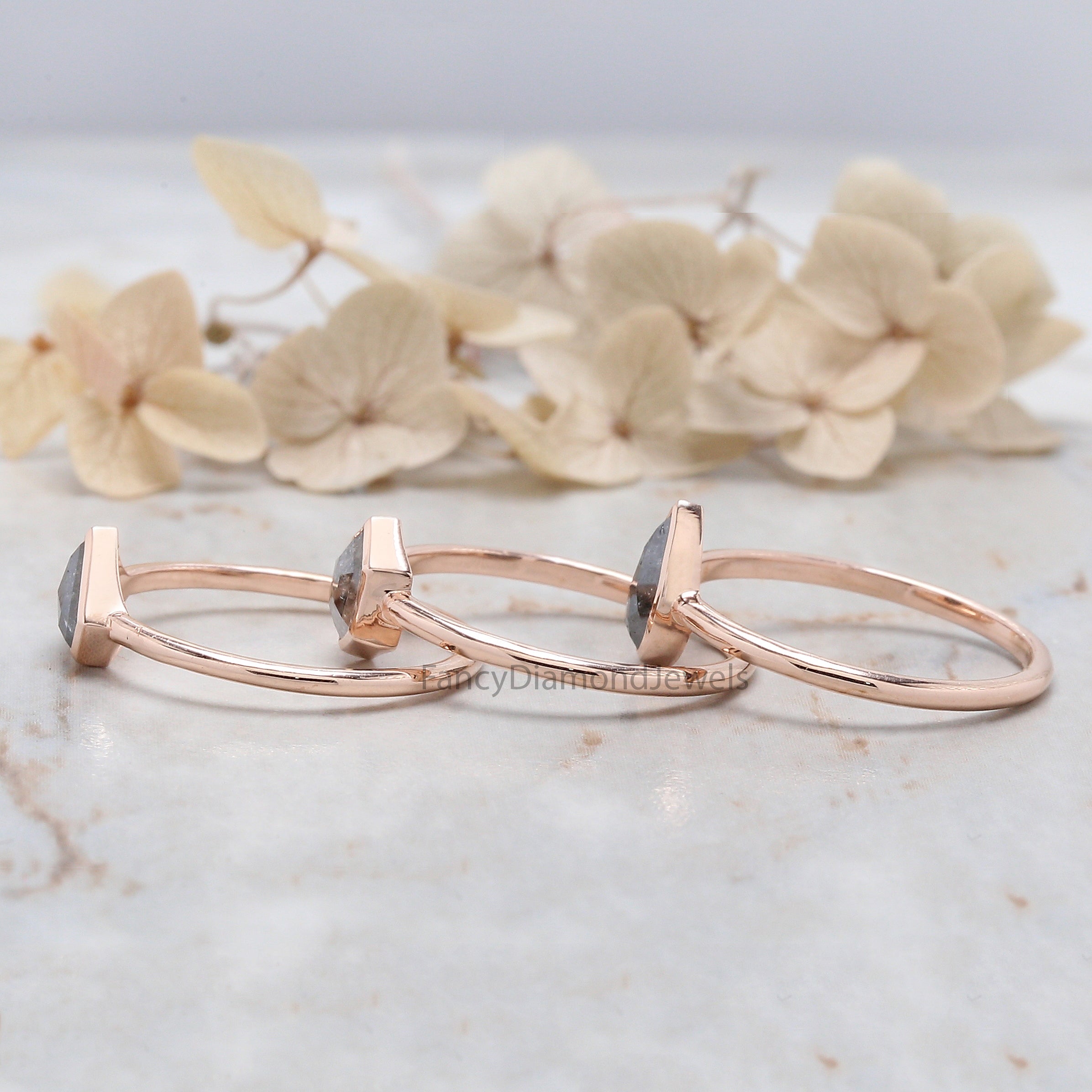 Mix Shape Salt And Pepper Diamond Ring 1.73 Ct 7.15 MM Mix Shape Diamond Ring 14K Solid Rose Gold Silver Engagement Ring Gift For Her QL1063