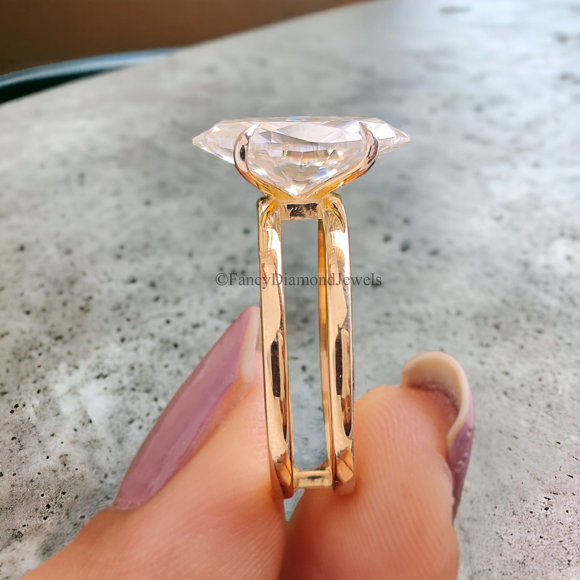 2.15 CT Marquise Cut Colorless Moissanite Dual Shank Engagement Ring Solitaire Ring Wedding Ring Designer Bridal Ring Anniversary Gift FD211