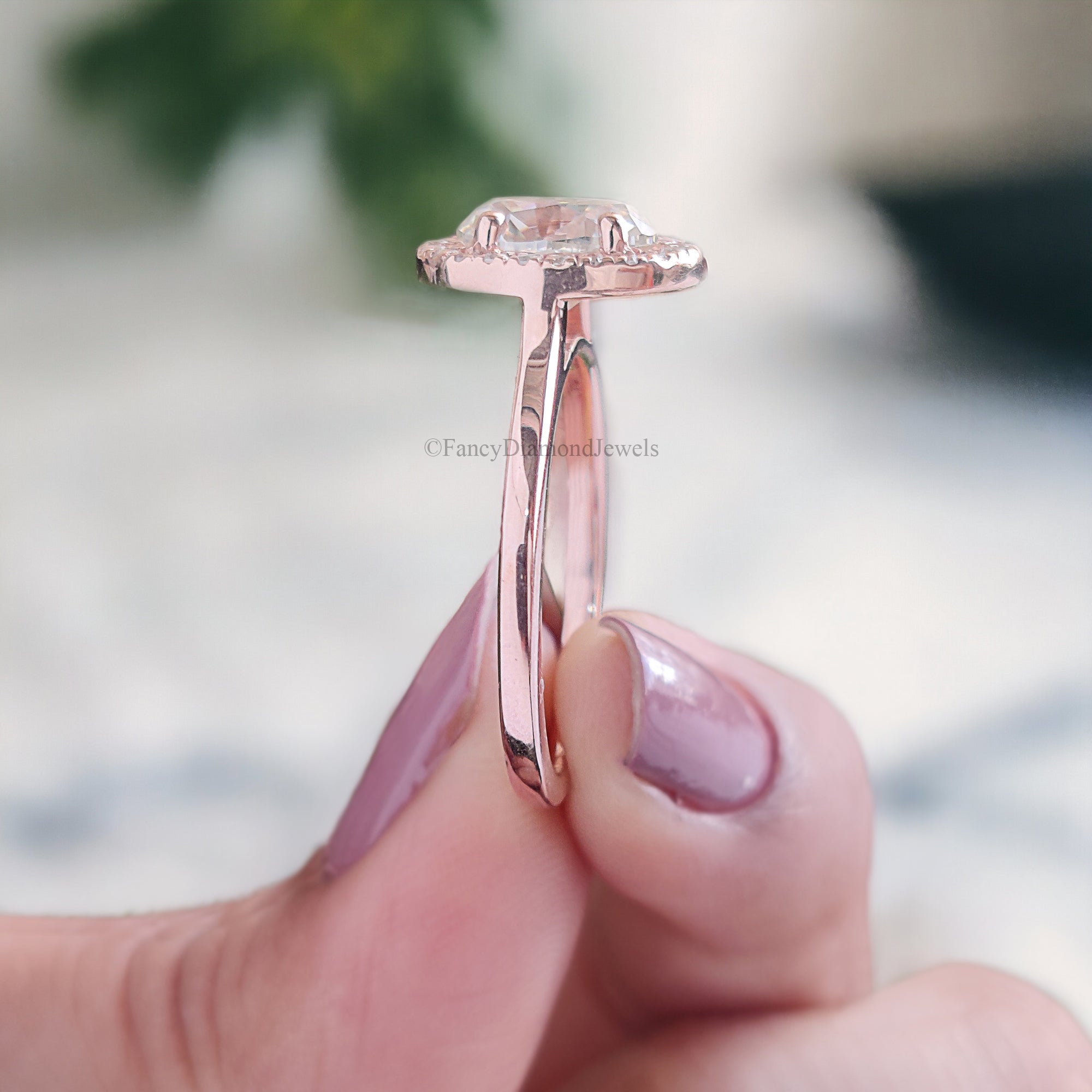 1.45 CT Oval Cut Moissanite Solitaire Ring 14K Rose Gold Engagement Ring Halo Setting Statement Ring Gift For Her Anniversary Ring FD154