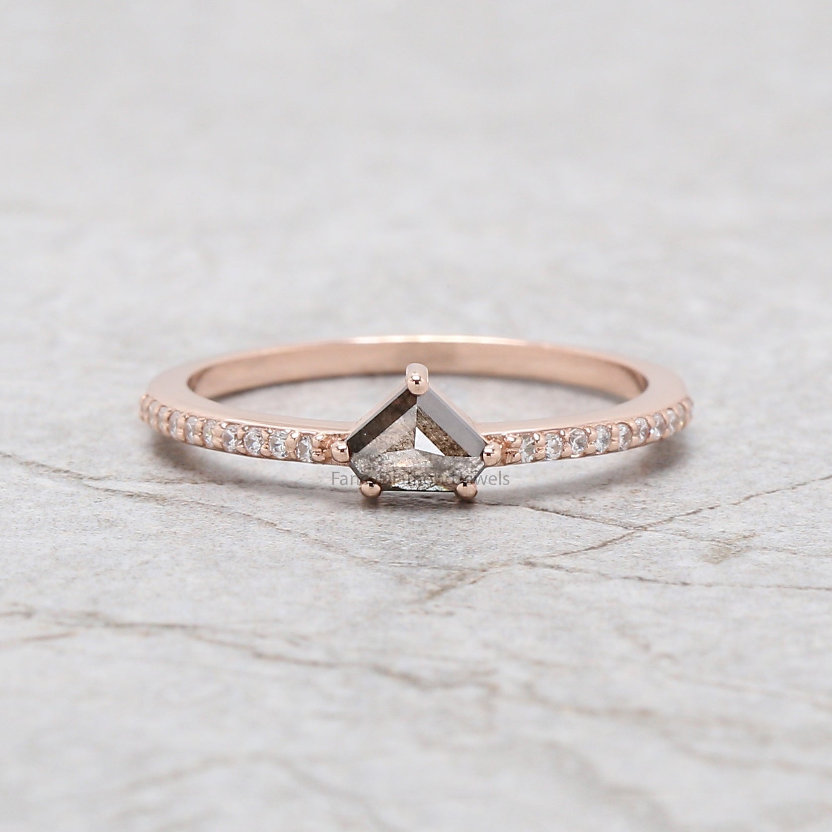 Shield Cut Salt And Pepper Diamond Ring 0.27 Ct 4.30 MM Pear Diamond Ring 14K Solid Rose Gold Shield Engagement Ring Gift For Her KD1174