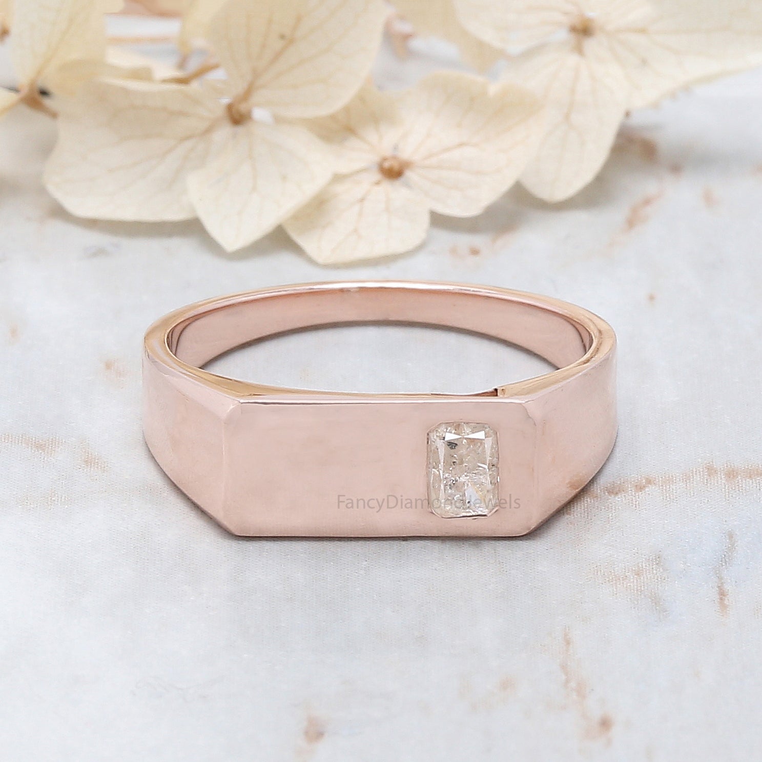 Emerald Diamond Band, Emerald Engagement Band, Grey Color Emerald Diamond Band, Emerald Solitaire Band, Emerald Grey Diamond Band, KDN7497