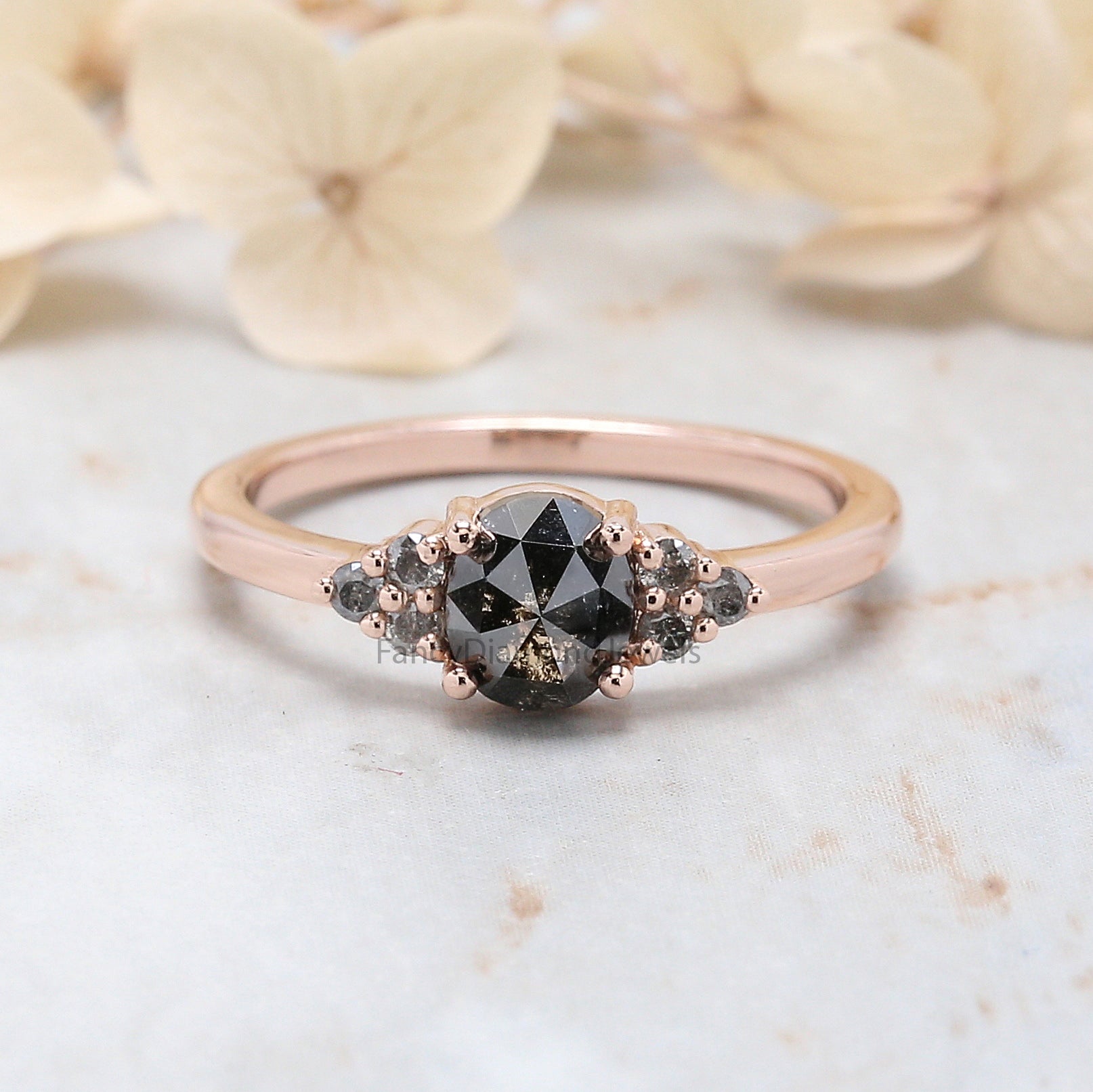 Oval Cut Salt And Pepper Diamond Ring 0.92 Ct 5.95 MM Oval Diamond Ring 14K Solid Rose Gold Silver Oval Engagement Ring Gift For Her QL3080