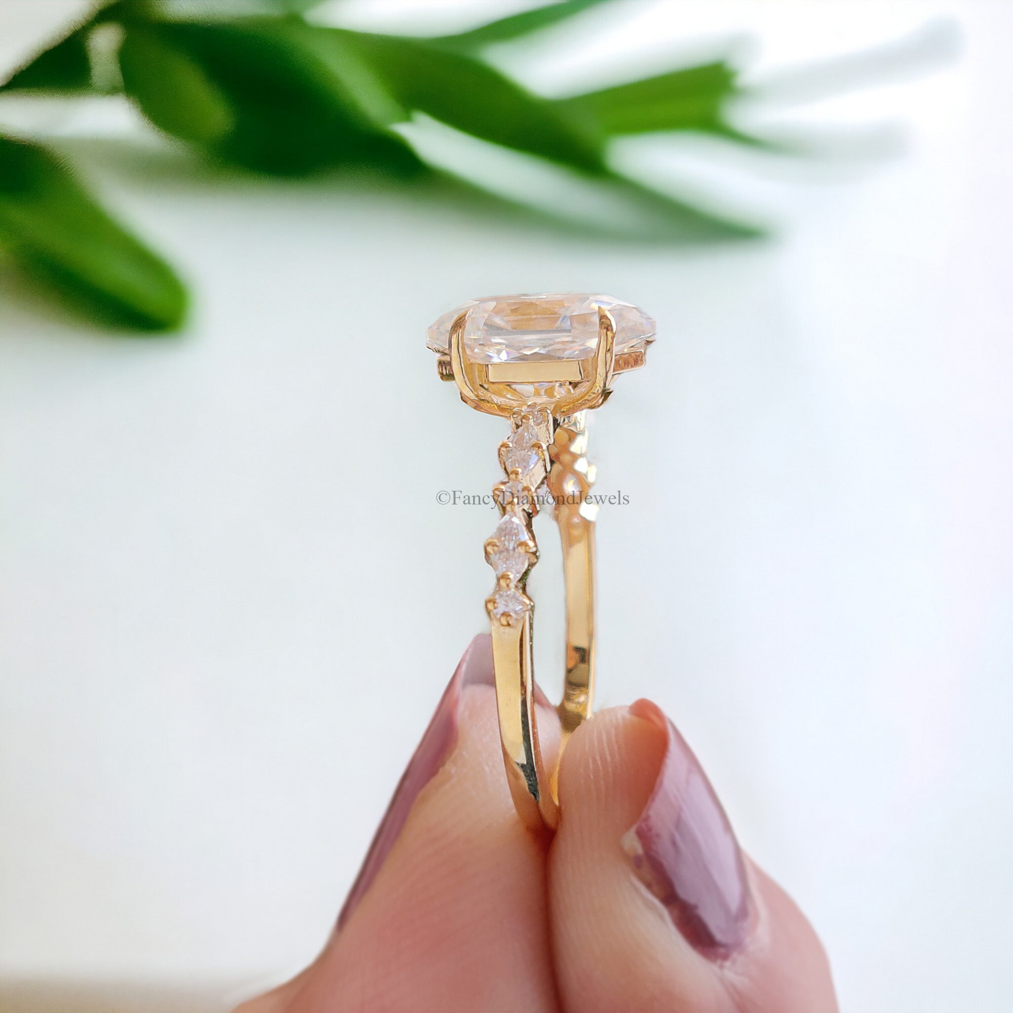 Hidden Halo Bridal Ring Dutch Marquise Cut Moissanite Engagement Ring Marquise Moissanite Wedding Ring Half Eternity Anniversary Ring FD142