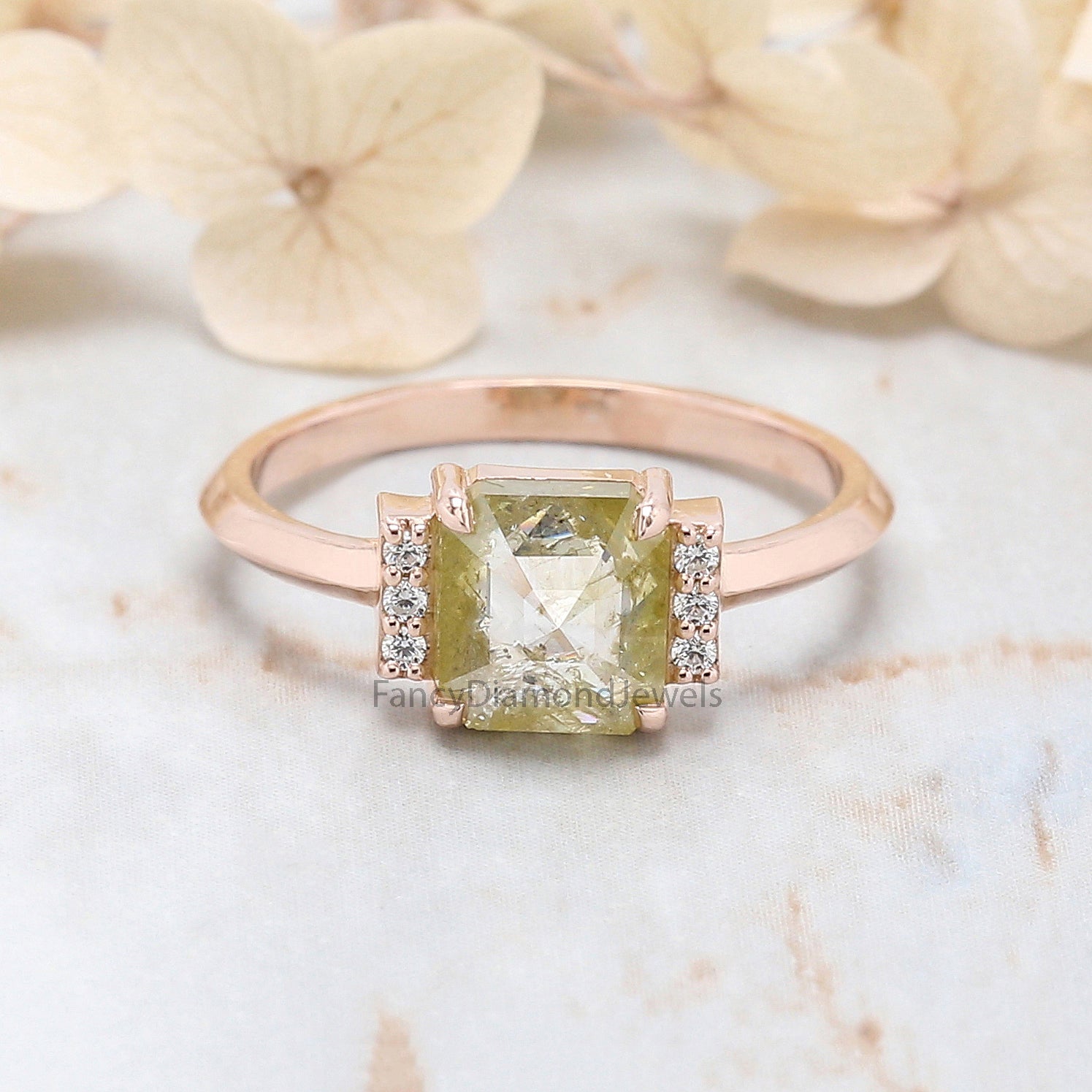 Emerald Cut Yellow Color Diamond Ring 1.69 Ct 6.90 MM Emerald Shape Diamond Ring 14K Rose Gold Silver Engagement Ring Gift For Her QL3097