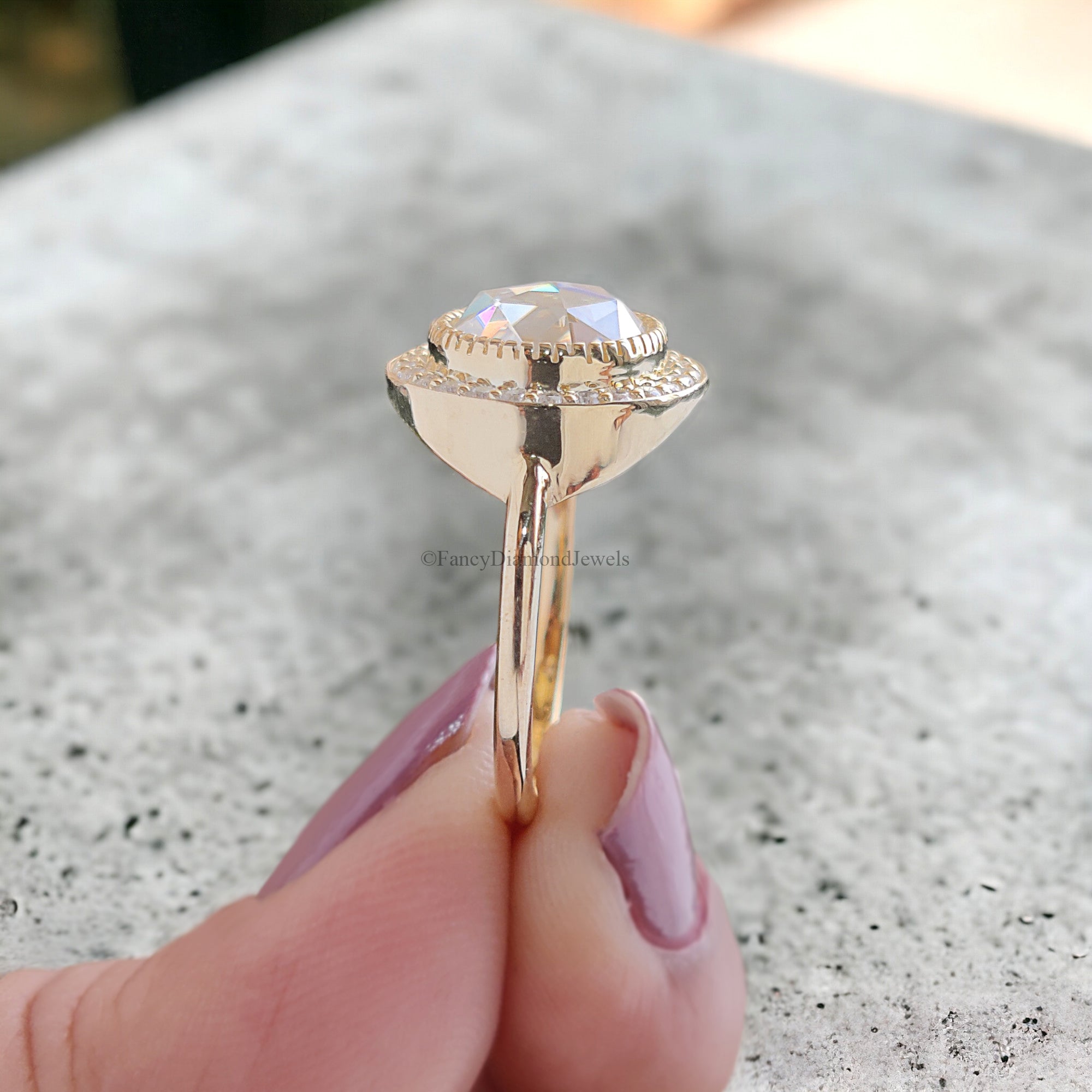 1.70 CT Round Rose Cut Colorless Moissanite Ring Halo With Pave Setting Engagement Ring Wedding Ring Anniversary Ring Bridal Ring FD152