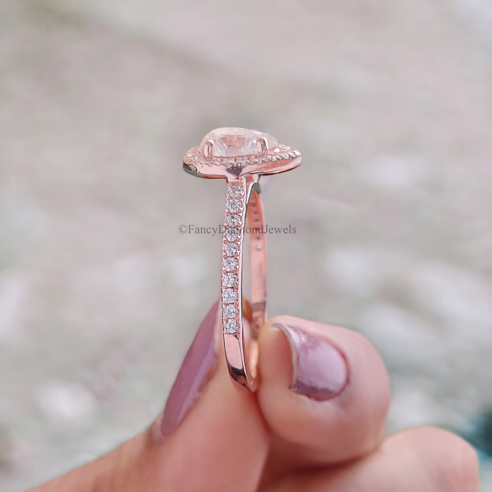 0.75 CT Pear Cut Moissanite Engagement Ring Anniversary Gift Halo Set 10K/14K/18K Rose Gold Prong Setting Ring Christmas Gift For Her FD160