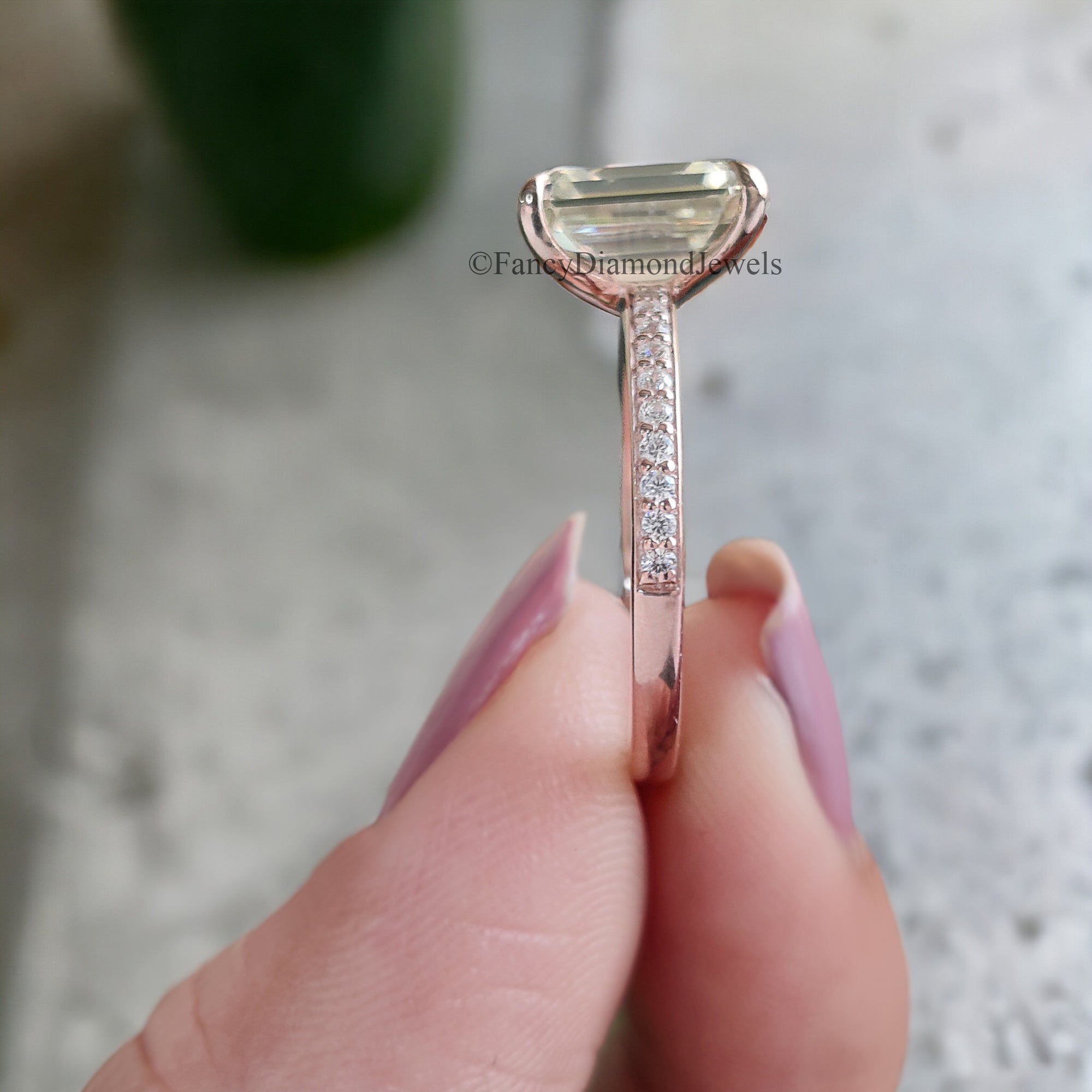 Handmade Custom Ring Emerald Cut Colorless Moissanite Engagement Ring 4 Prongs Wedding Promise Ring 14K Solid Gold Ring Stacking Rings FD72