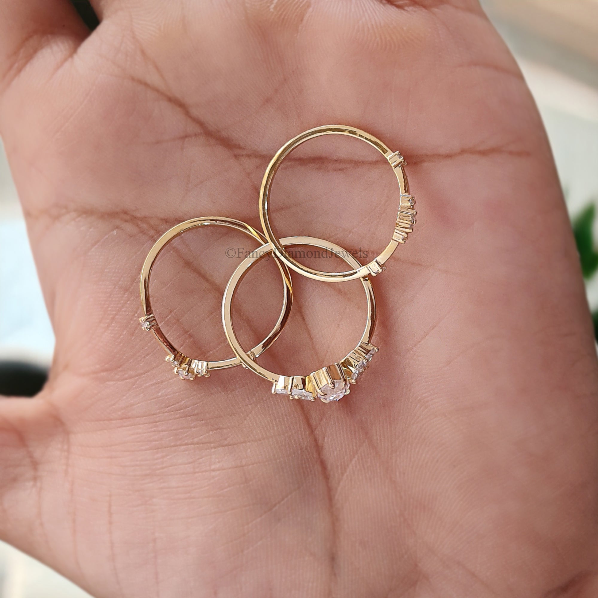 3PCS Marquise Moissanite Engagement Ring Set Unique Cluster Engagement Ring Yellow Gold Vintage Swist Ring Bridal Anniversary Ring FD122