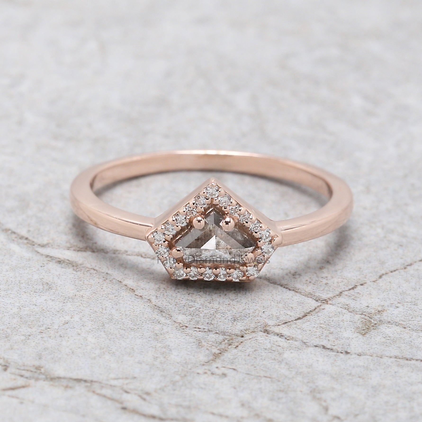 Shield salt and pepper Diamond Ring, Salt and pepper Shield Diamond Engagement Ring, Shield Diamond Ring, Halo Ring, Shield Ring, KD1122