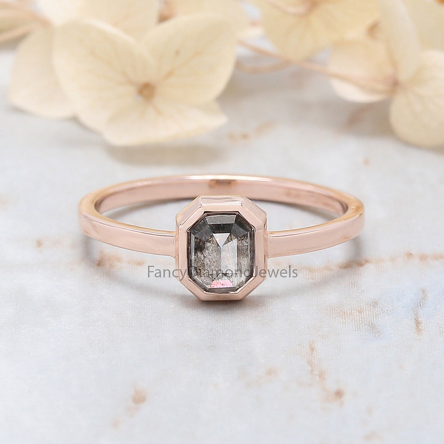 Emerald salt and pepper Diamond Ring, Salt and pepper Emerald Diamond Engagement Ring, Emerald Diamond Ring, Emerald Shape Ring, KD1147