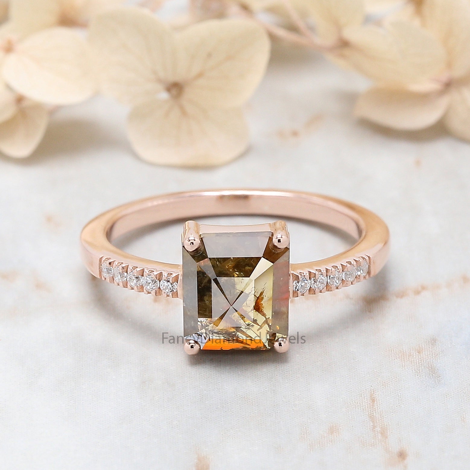 Radiant Cut Brown Color Diamond Ring 1.46 Ct 7.60 MM Radiant Diamond Ring 14K Solid Rose Gold Silver Engagement Ring Gift For Her QN9224