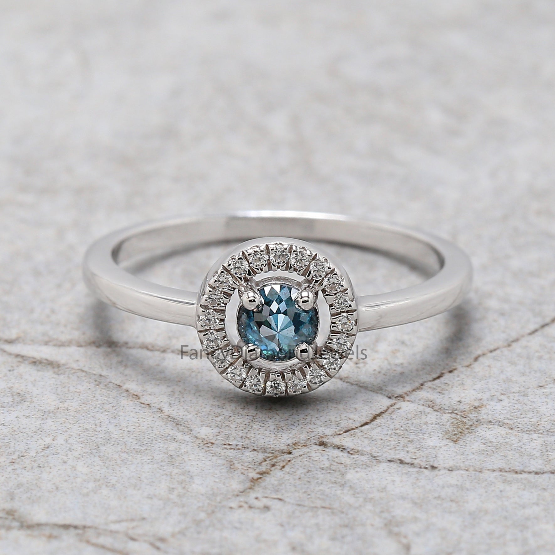 Round Rose Cut Blue Color Diamond Ring, Blue Rose Cut Diamond Engagement Ring, Rose Cut Diamond Ring, Round Rose Cut Shape Ring, KD1131