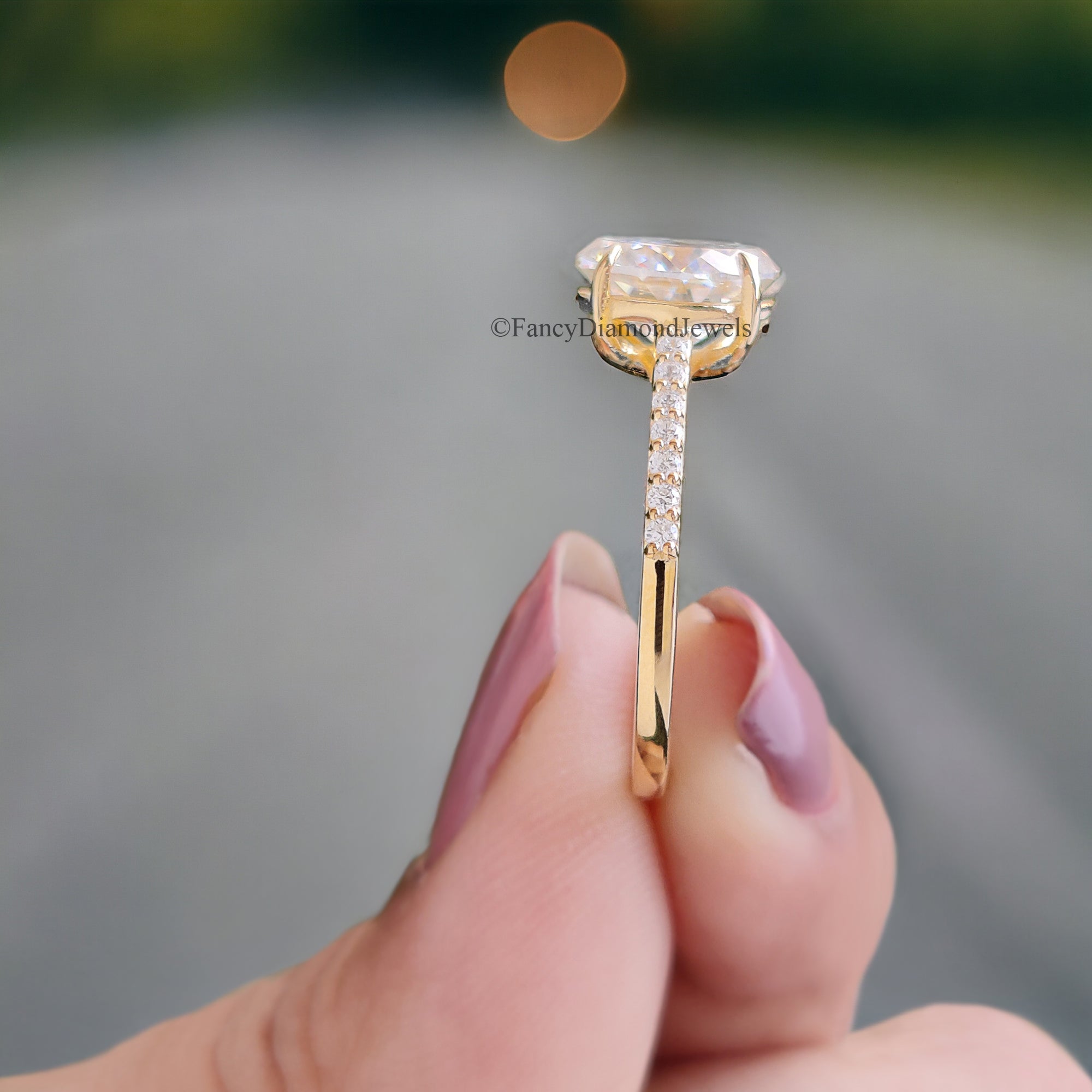 Beautiful Clear 2.15 TW Portuguese Cut Colorless Moissanite Engagement Ring Fiery Moissanite 14K Yellow Gold Wedding Ring Bridal Ring FD69