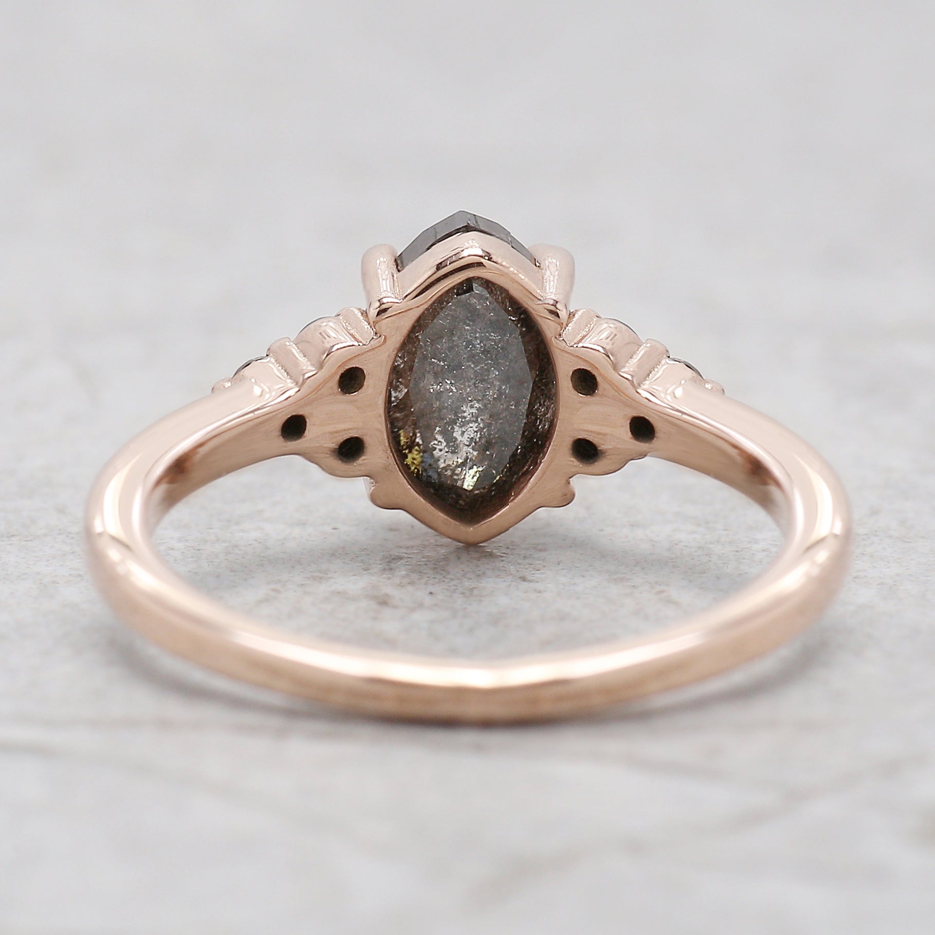 Marquise Cut Salt And Pepper Diamond Ring 1.36 Ct 8.00 MM Marquise Diamond Ring 14K Solid Rose Gold Engagement Ring Gift For Her KDL3474