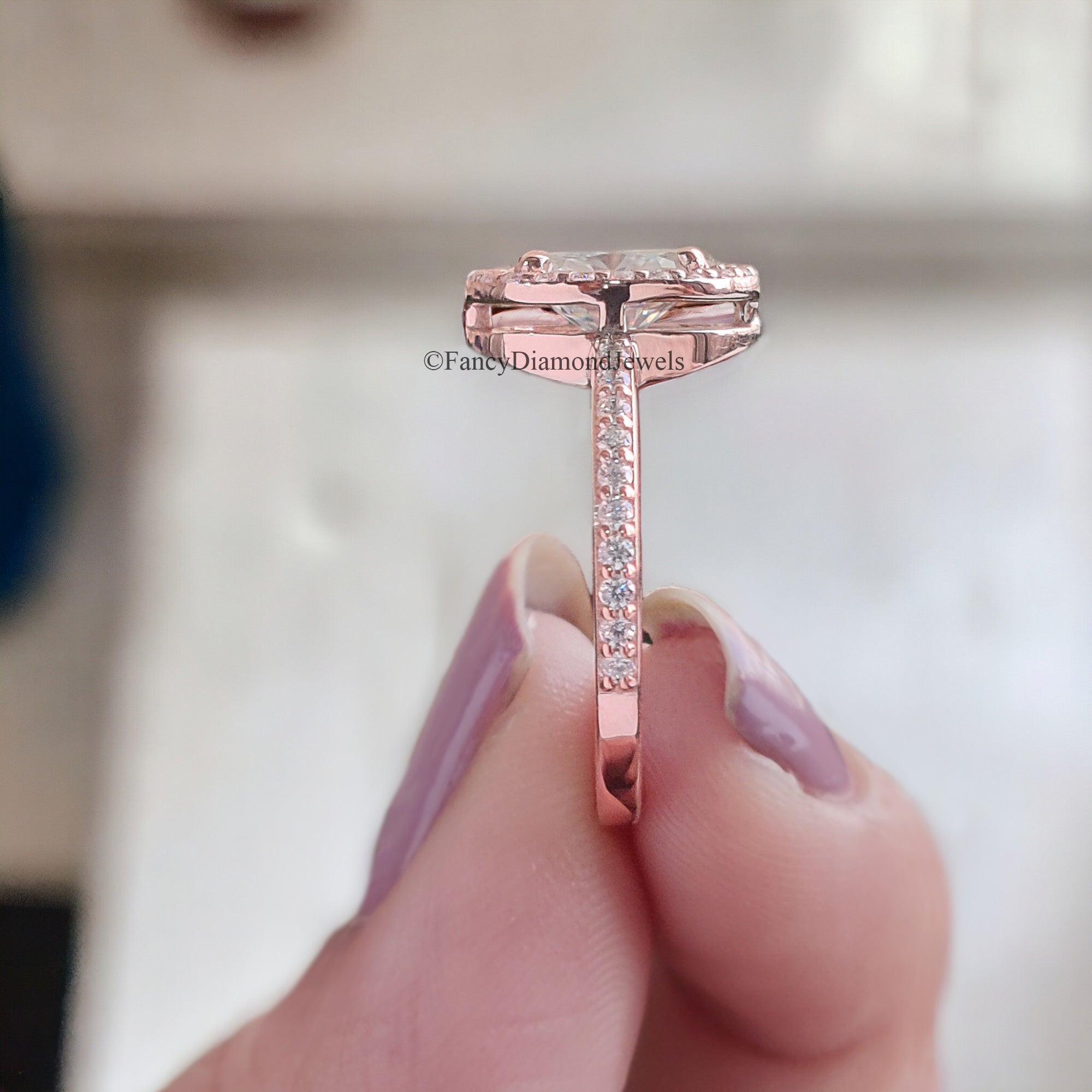 1.05 CT Oval Cut Moissanite Solitaire Ring 14K Rose Gold Engagement Ring Halo Setting Statement Ring Gift For Her Anniversary Ring FD93