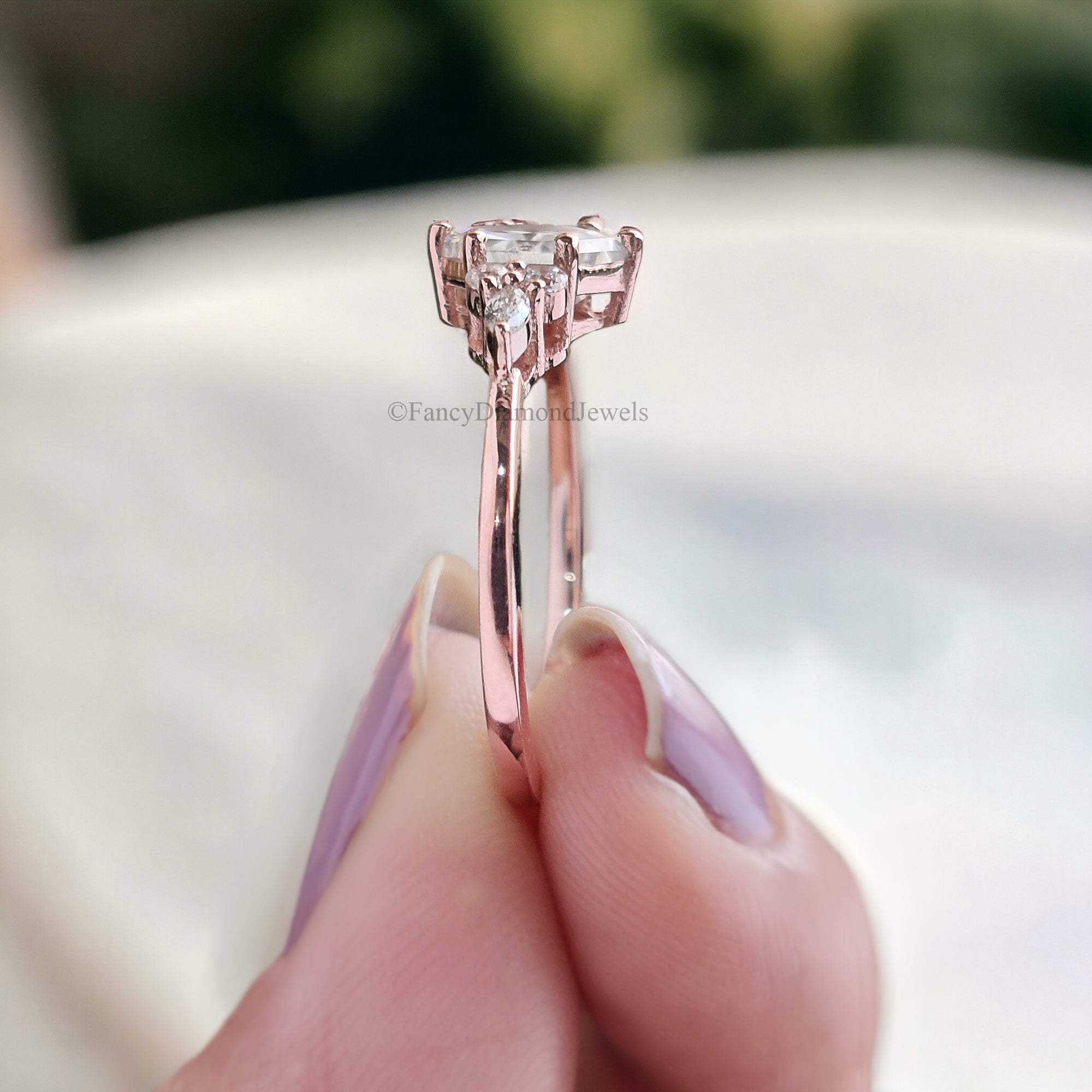 Hexagon Cut Moissanite Engagement Ring Rose Gold Vintage Unique Marquise Diamond Cluster Engagement Ring Delicate Wedding Bridal Ring FD114