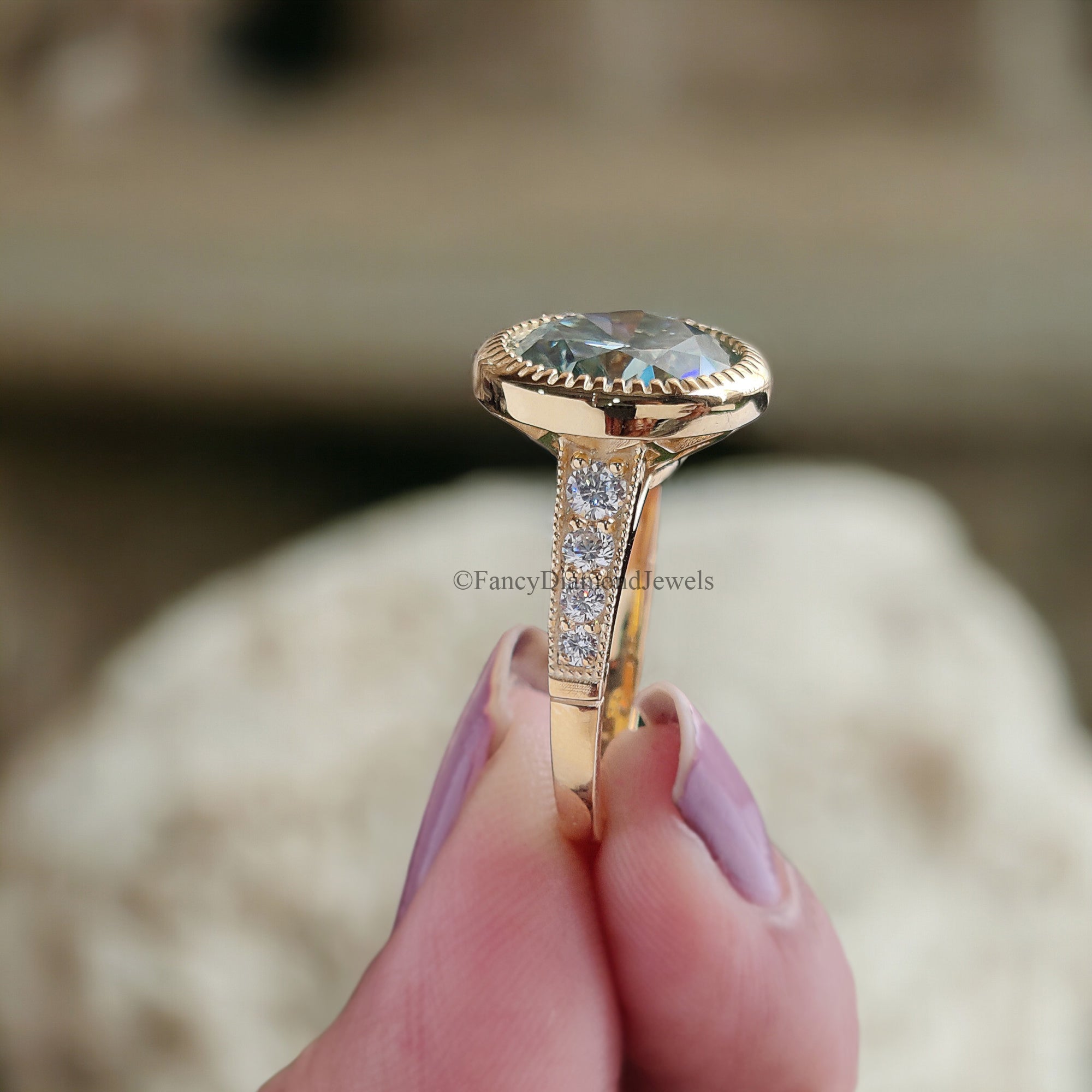 Round Cut Aqua Blue Moissanite Engagement Wedding Ring 14K Solid Gold Anniversary Ring Proposal Bezel Ring Authentic Moissanite Ring FD177