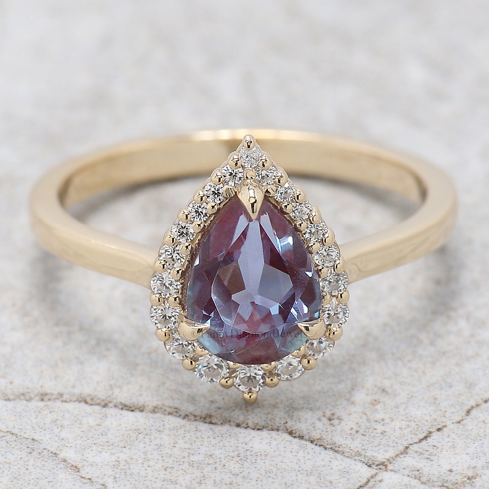 Vintage pear Alexandrite Engagement Ring 1.08 CT Pear Shaped Halo Set Ring For Her Anniversary Gift Ring unique wedding ring For women FD460