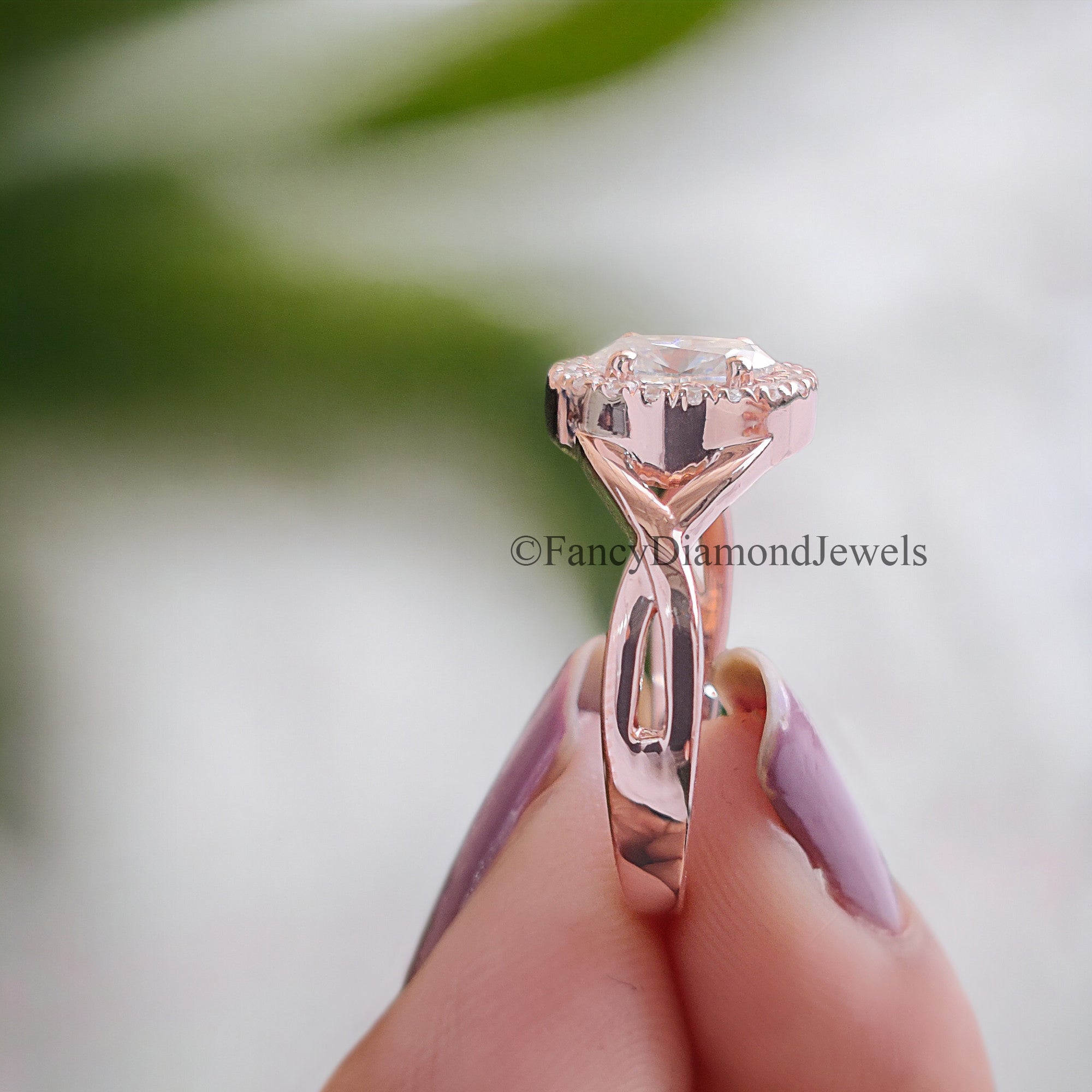 0.70 CT Oval Cut Moissanite Solitaire Ring 14K Rose Gold Engagement Ring Halo Setting Statement Ring Gift For Her Anniversary Ring FD96