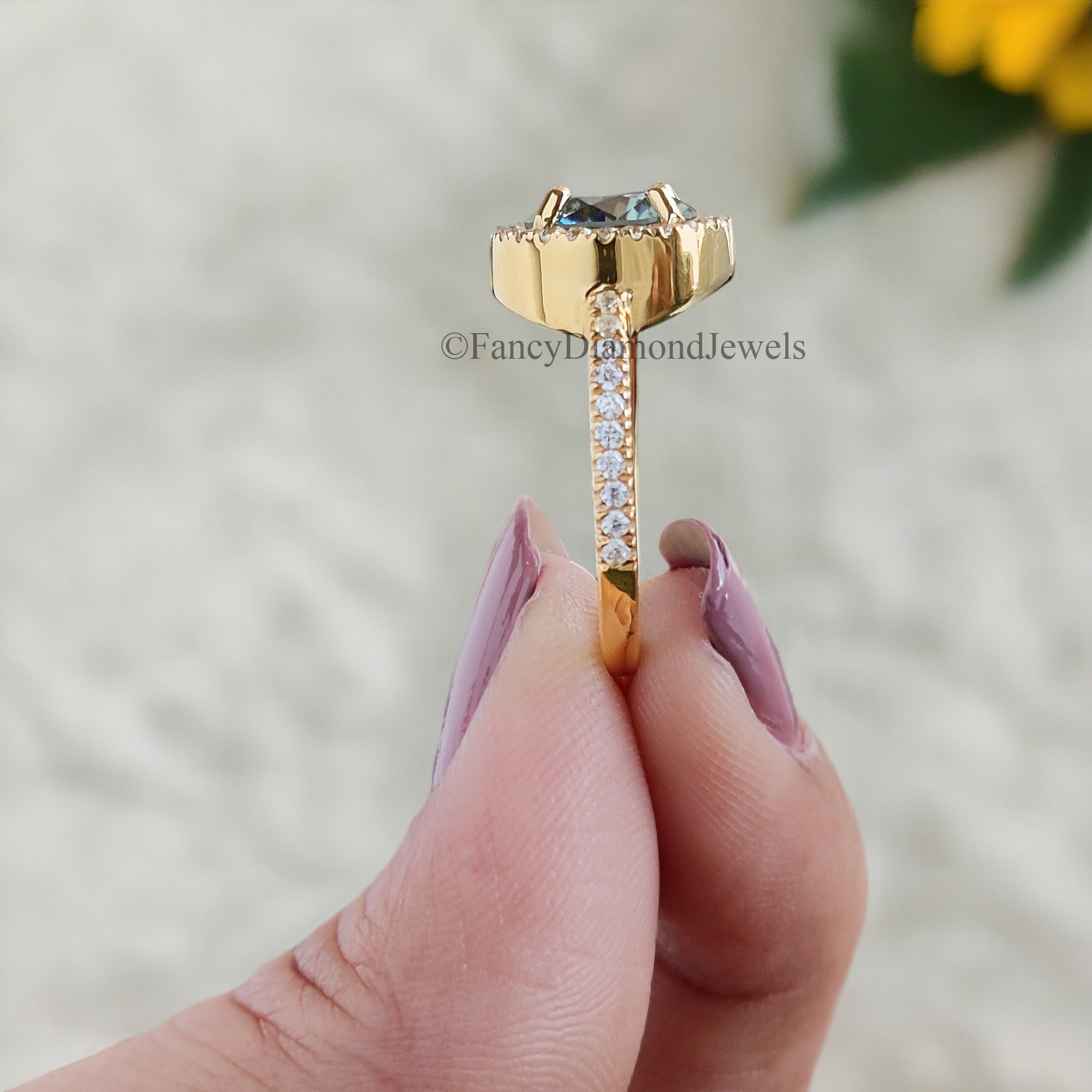 Halo Engagement Ring 1.70 CT Round Cyan Blue Moissanite Ring Wedding Ring Promise Ring Gift for Mother/Wife Ring for Women Unique Ring FD87