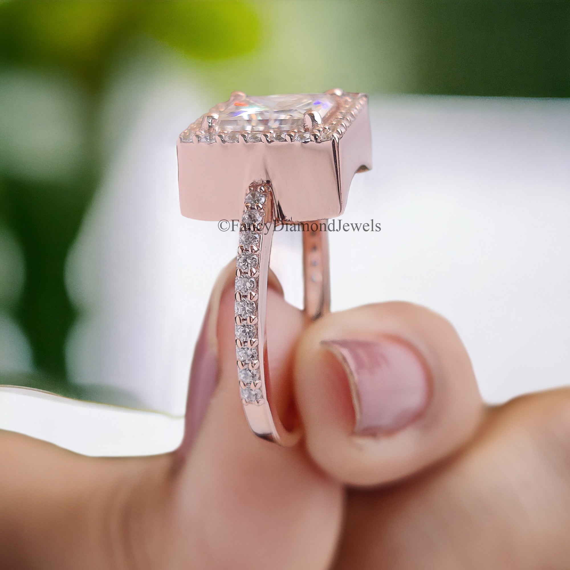 1.70 CT Princess And Round Cut Colorless Moissanite Halo Engagement Ring Prong Set Wedding Ring Cathedral Ring Anniversary Gift Ring FD103