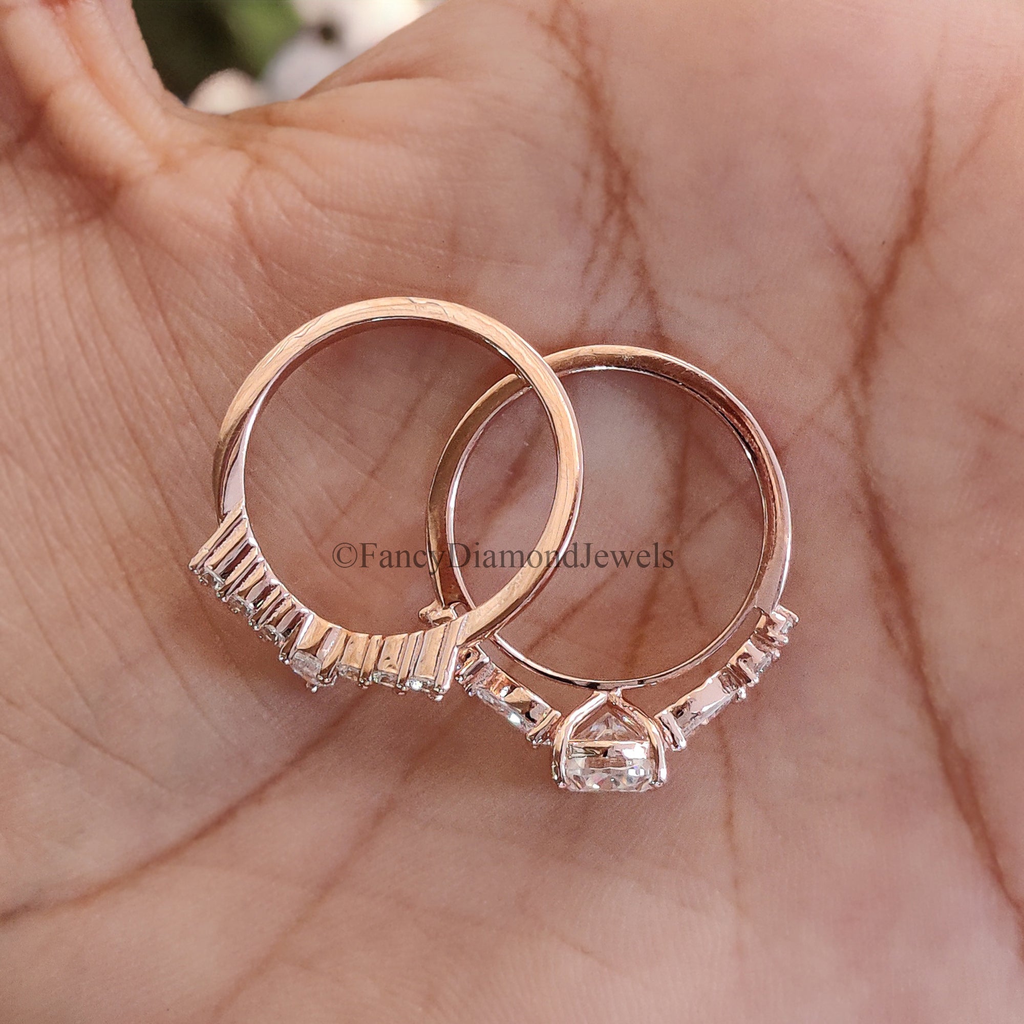 Vintage Moissanite Engagement Ring Set 1.3 CT Moissanite ring Oval ring Rose Gold Crown ring Unique Stacking ring Diamond Cluster ring FD44