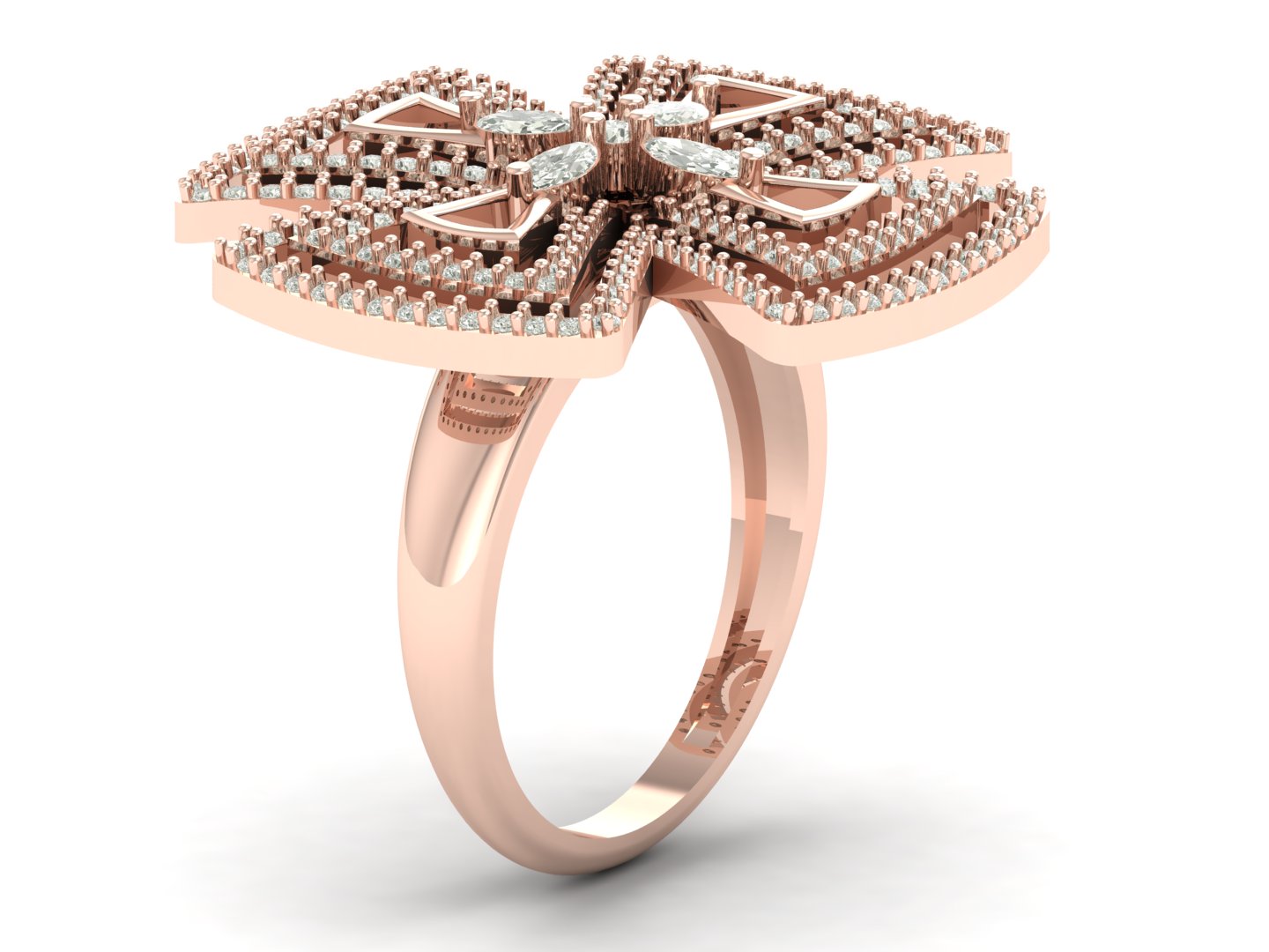 0.76 TW Solitaire Marquise/ Round Cut Lab Grown Diamond Ring Ladies Prong/ Pave Unique Engagement Ring Wedding Ring PR352