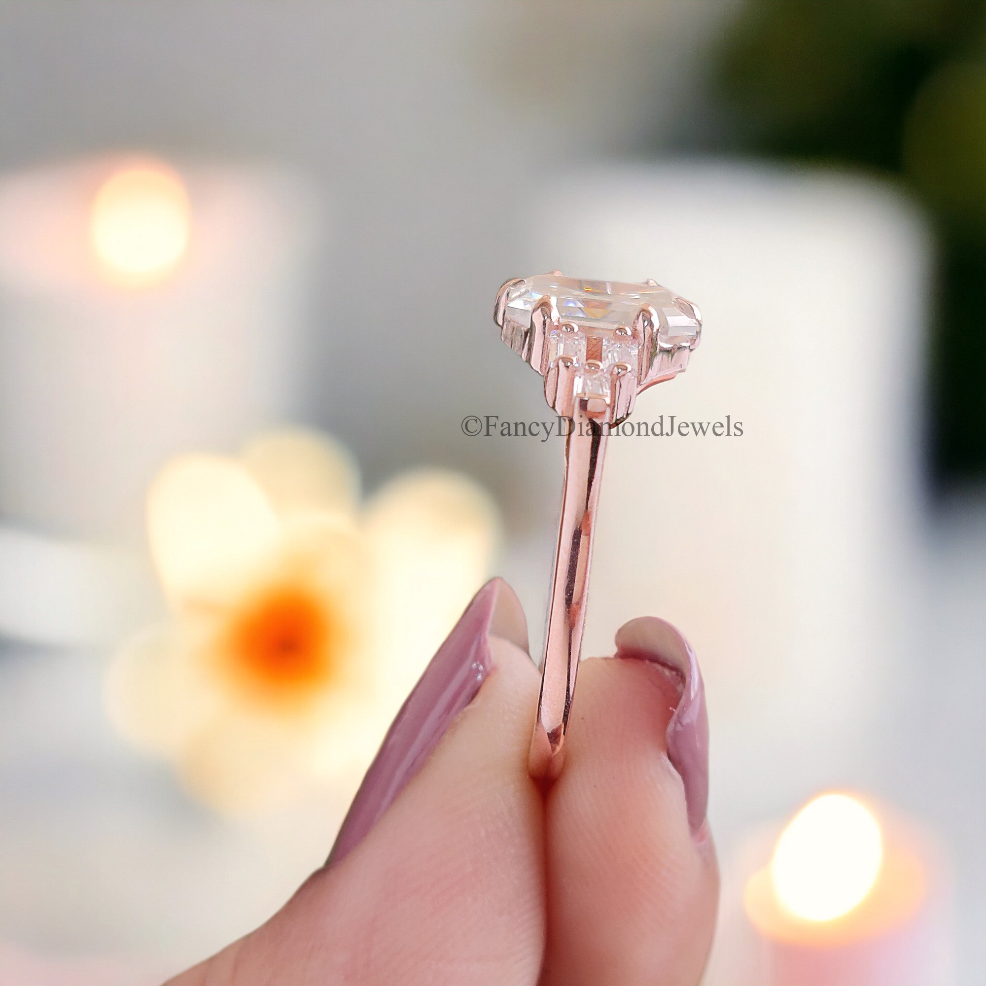 Perfect Anniversary Gift 2.50 CT Asscher Cut Colorless Moissanite Engagement Ring Side baguette Moissanite Wedding Ring Bridal Set Ring FD85