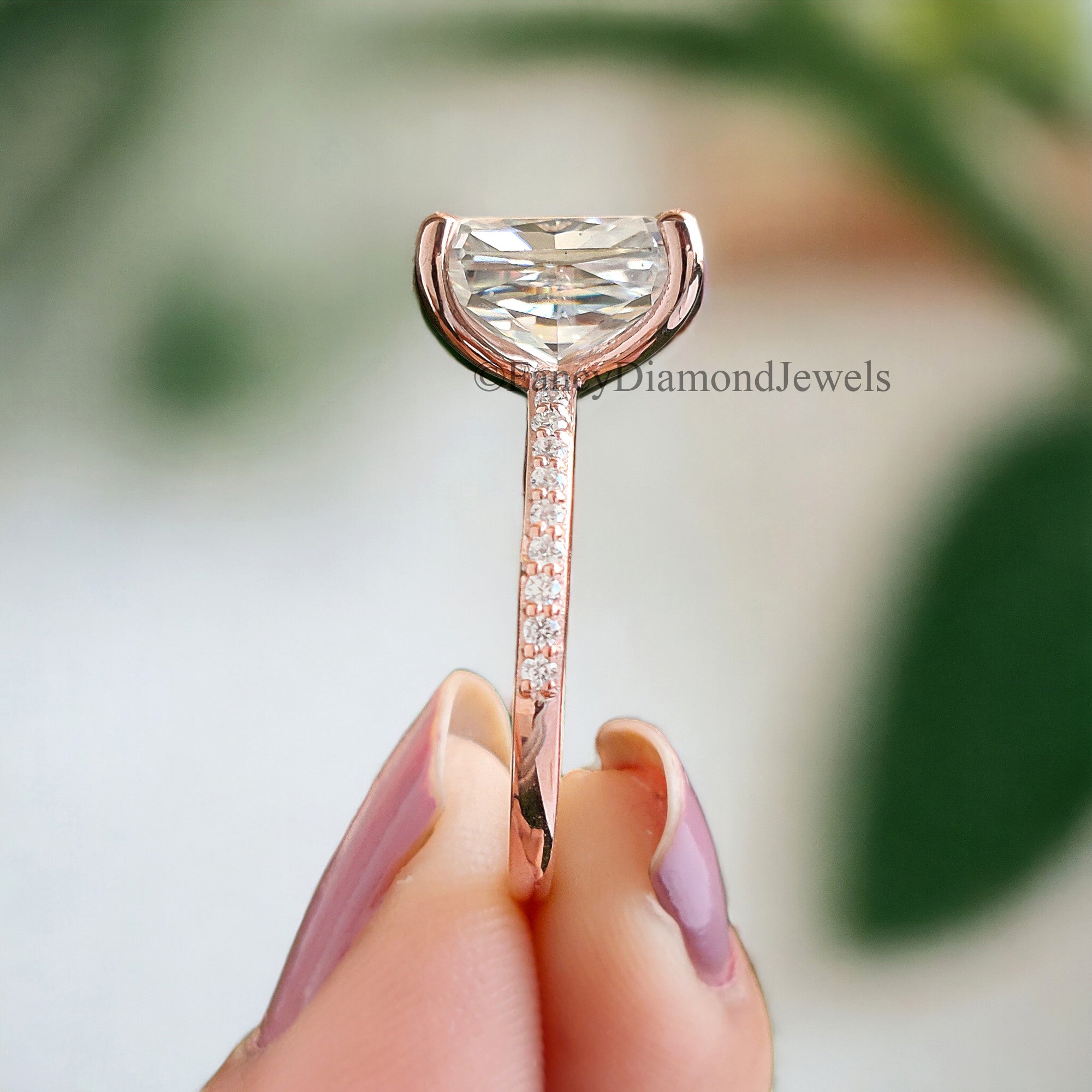 Radiant Cut Colorless Moissanite 3.90 TW Pave Setting Engagement Ring Wedding Ring 14K White Gold Moissanite Engagement Ring Bridal Set FD30