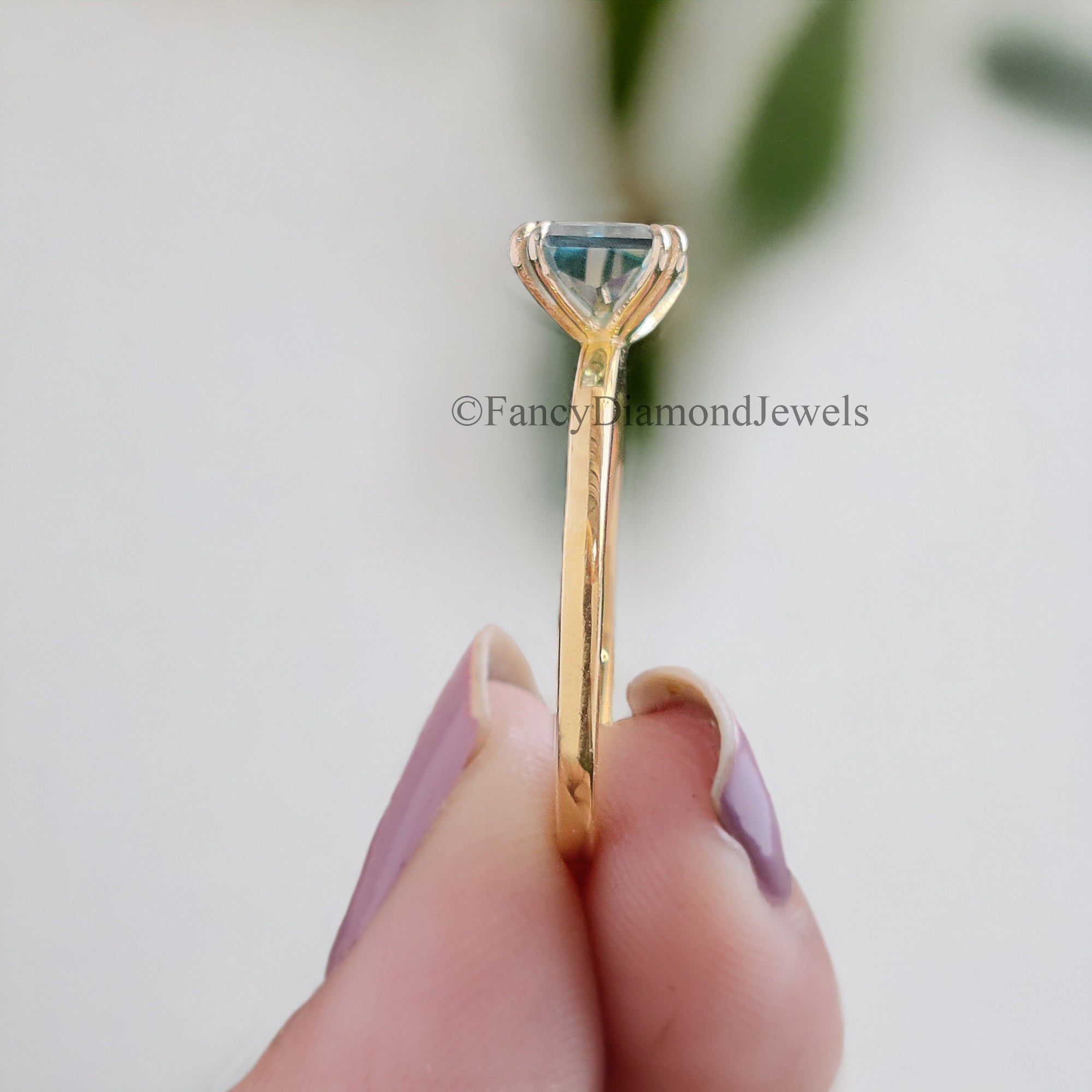 Amazing East to West Radiant Ring Double Claw Prong Ring 1.65 CT Green Radiant Moissanite Ring Solitaire Engagement Ring Wedding Ring FD65