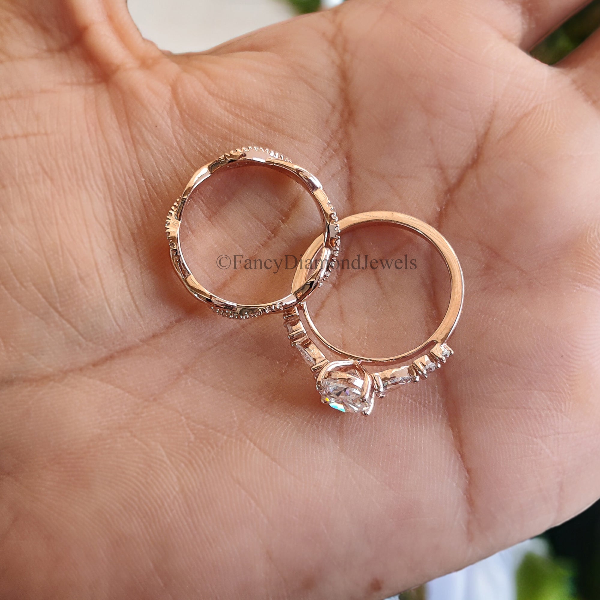 Oval cut Moissanite Engagement ring set Vintage Moissanite ring Rose Gold Curved Diamond ring Twisted band Bridal set Promise ring FD45