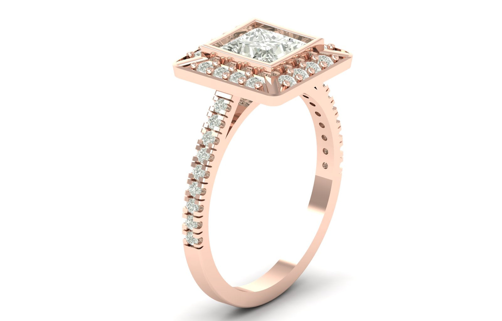 1.75 TW Unique Princess Cut Lab Grown Diamond Ring Halo & Bezel Set Engagement Ring Wedding Ring PR638