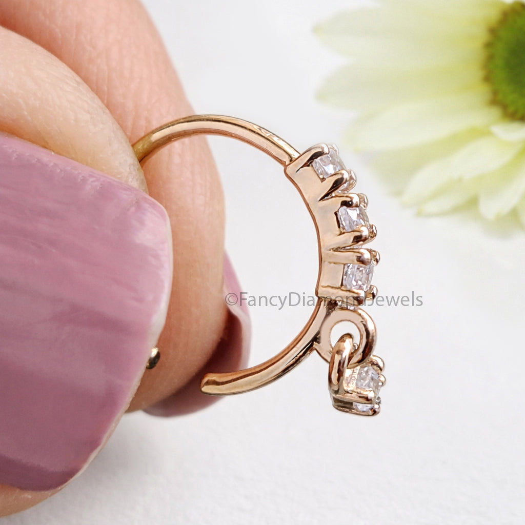 3 Diamond Gold Nose Ring With Diamond Dangling End Yellow Gold Nose Ring Gold Nose Ring Diamond Nose Stud Hoop FD486