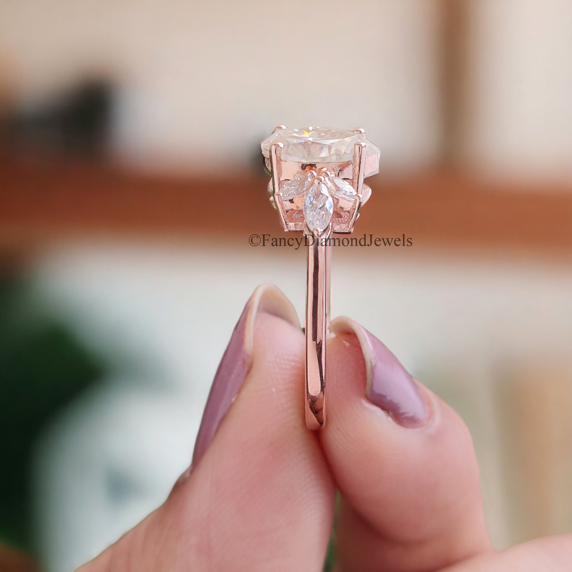 Pear shaped Moissanite engagement ring vintage Unique Marquise cut diamond Cluster engagement ring rose gold wedding gift for women FD107