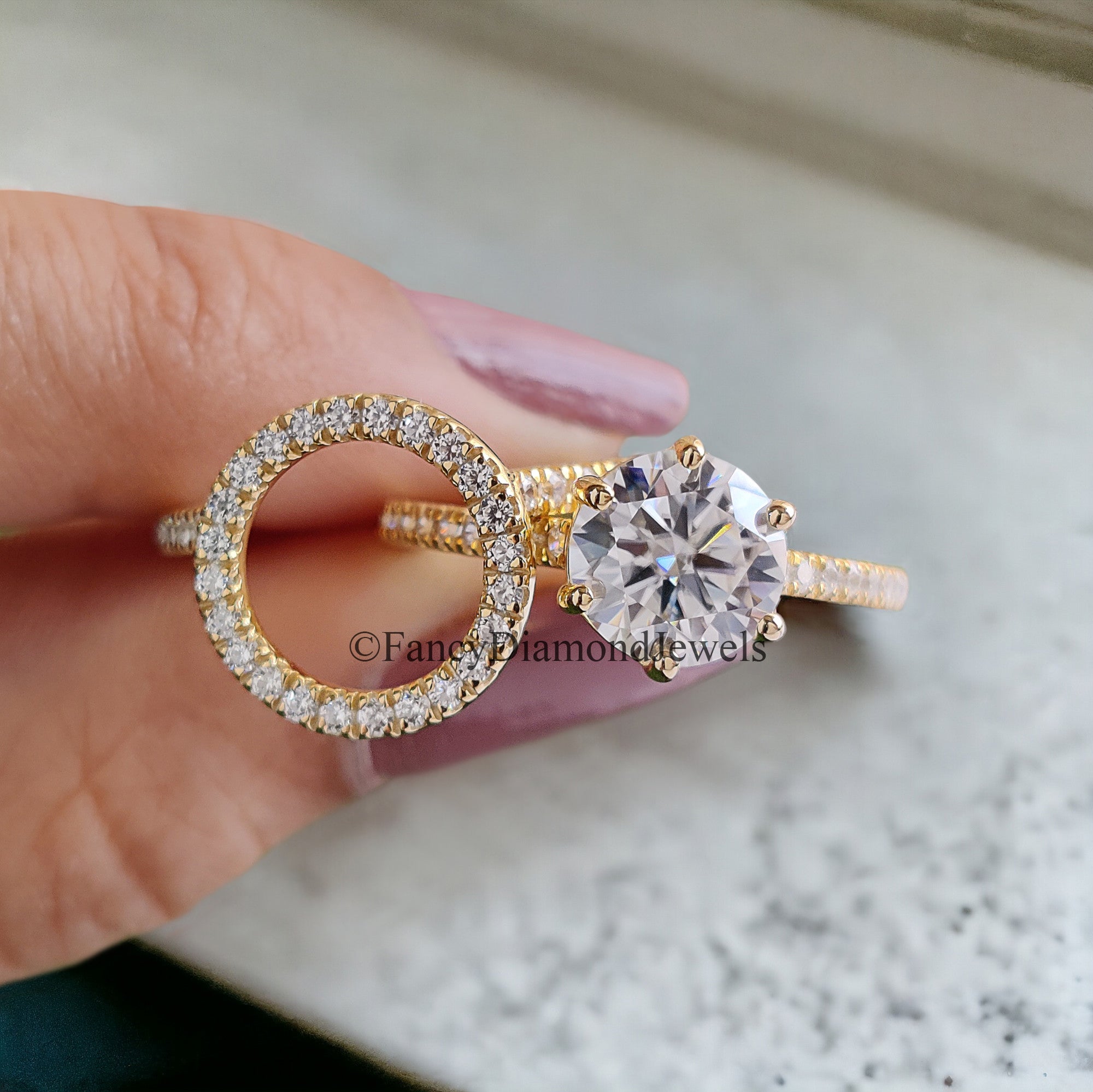 Round Cut Moissanite Diamond Wedding Bridal Ring Set Halo Engagement Ring Guard Wrap Edwardian Ring Set Enhancer Guard Ring For Woman FD73