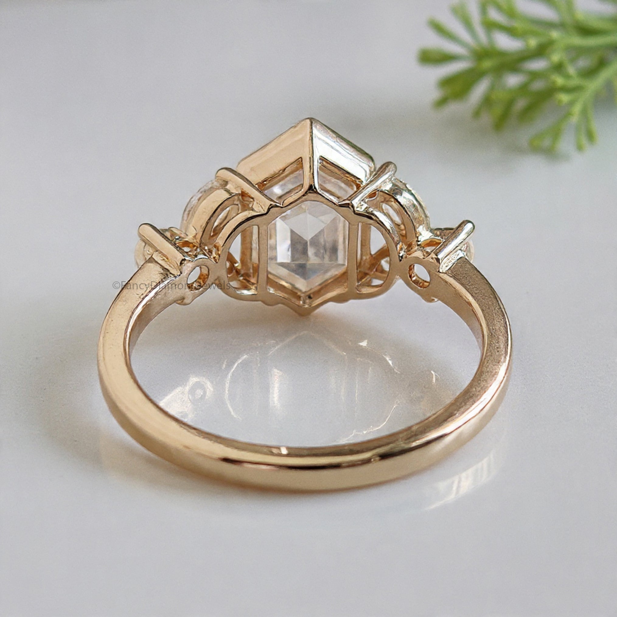 2.35 CT Hexagon cut Lab Grown Diamond Engagement Ring Side Three Stone Diamond ring Half Bezel Set Hexagon Ring for Her Wedding Ring FD470