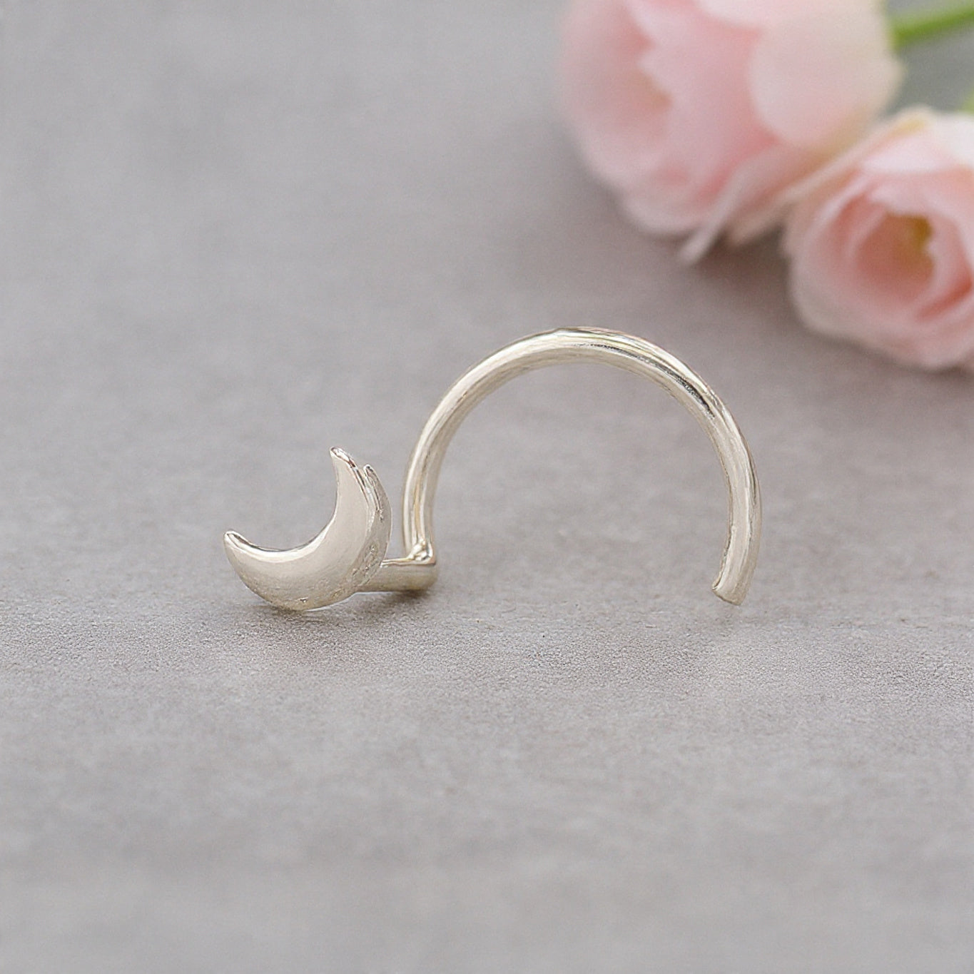 Goddess Moon Nose Stud Simply Sweet Crescent Moon Nose Ring Rose Gold Sterling Silver Nose Stud Small Tiny Nose Ring FD487