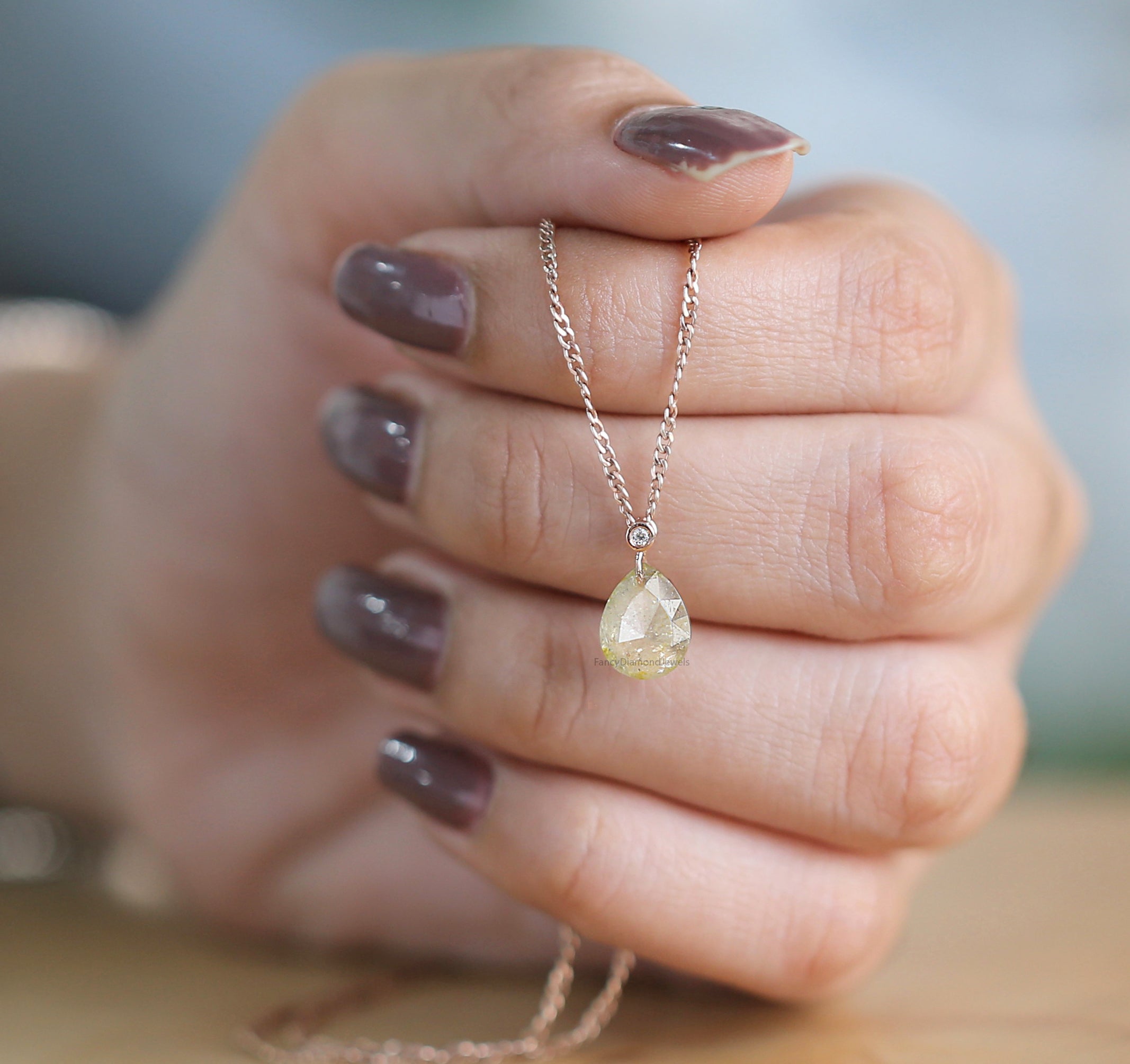 Pear Shape Grey Color Diamond Pendant 2.96 Ct 9.30 MM Pear Cut Diamond Pendant 14K Solid Rose Gold Silver Engagement Pear Pendant QL7462