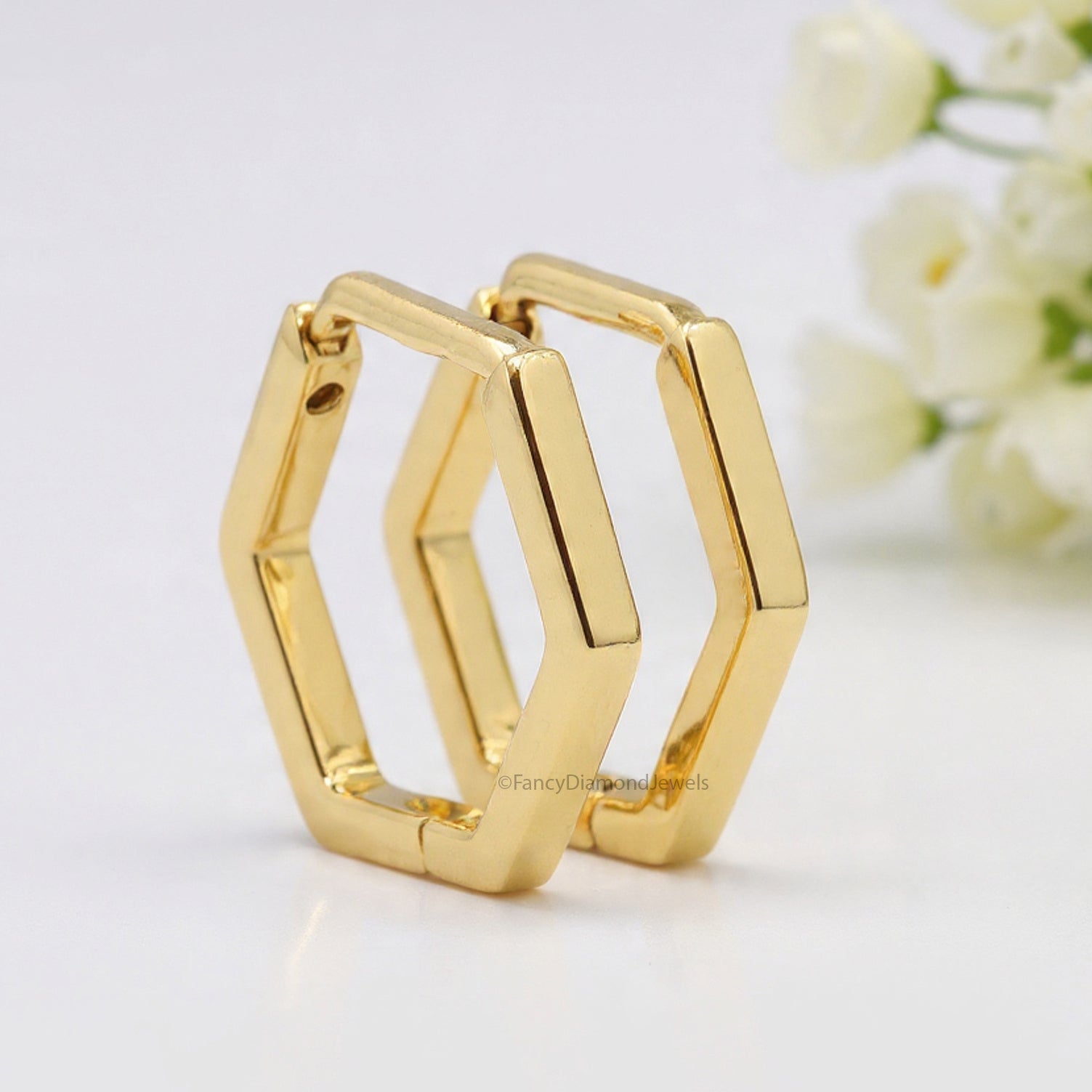 Tiny Hexagon Huggie Hoop Earring Unique Hexagon Shape Earring 14k Gold Plated Sterling Silver Endurable earring Gift For Her FD508
