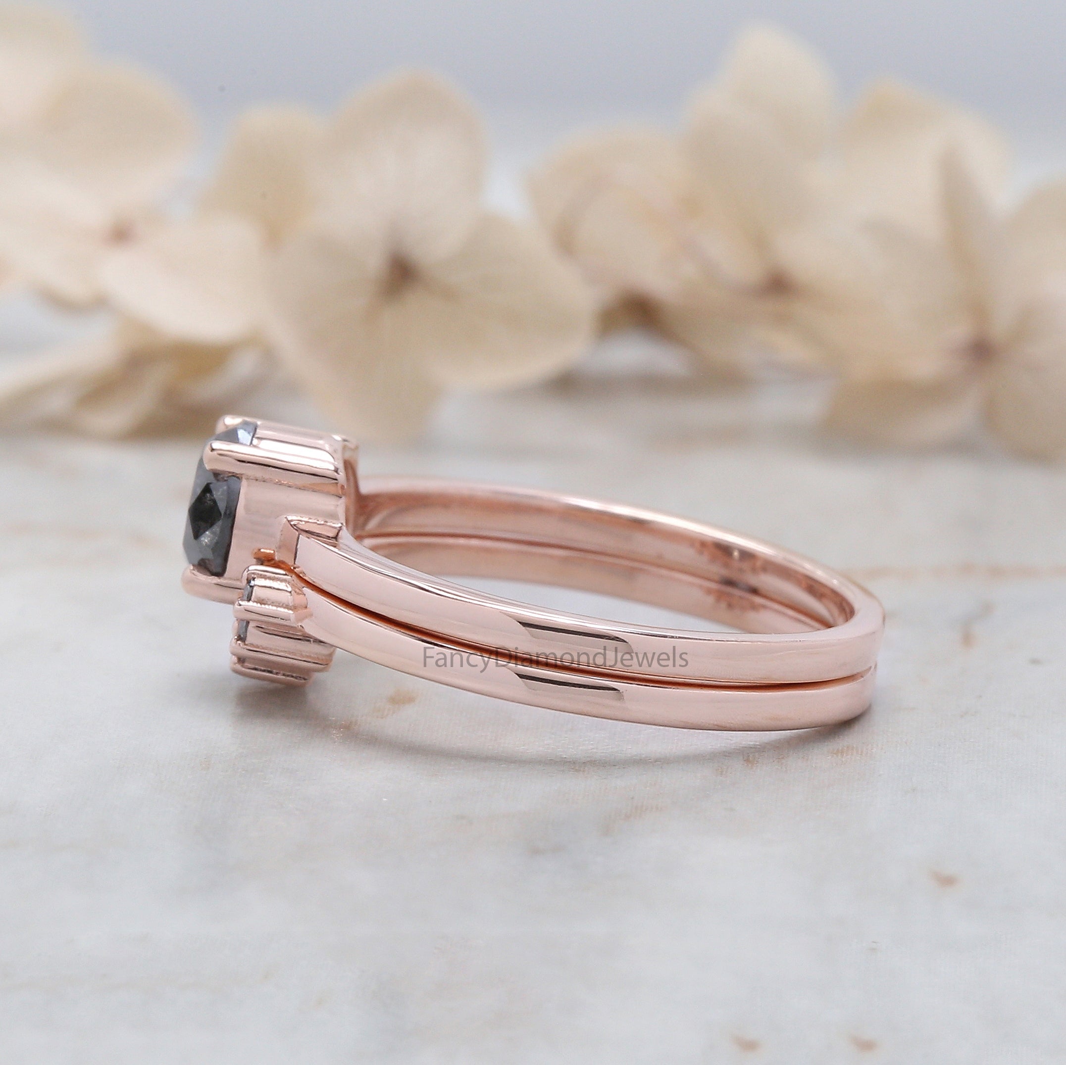 Round Cut Salt And Pepper Diamond Ring 0.87 Ct 5.80 MM Round Diamond Ring 14K Solid Rose Gold Silver Engagement Ring Gift For Her QN9369