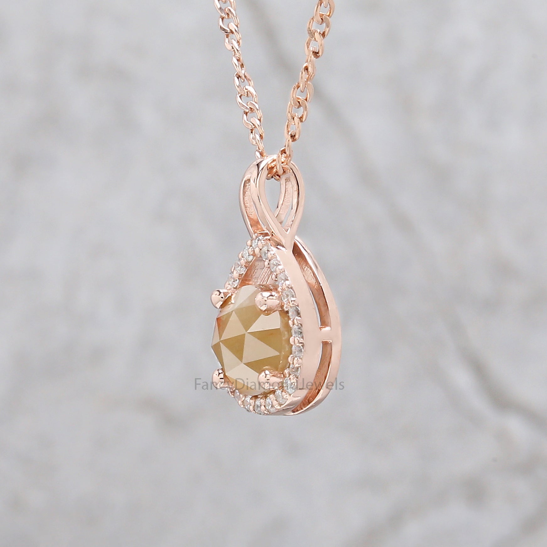 Round Rose Cut Diamond Pendant, Unique Diamond Pendant, Yellow Diamond Pendant, Yellow Round Pendant, Dangling Diamond Pendant KDN9967