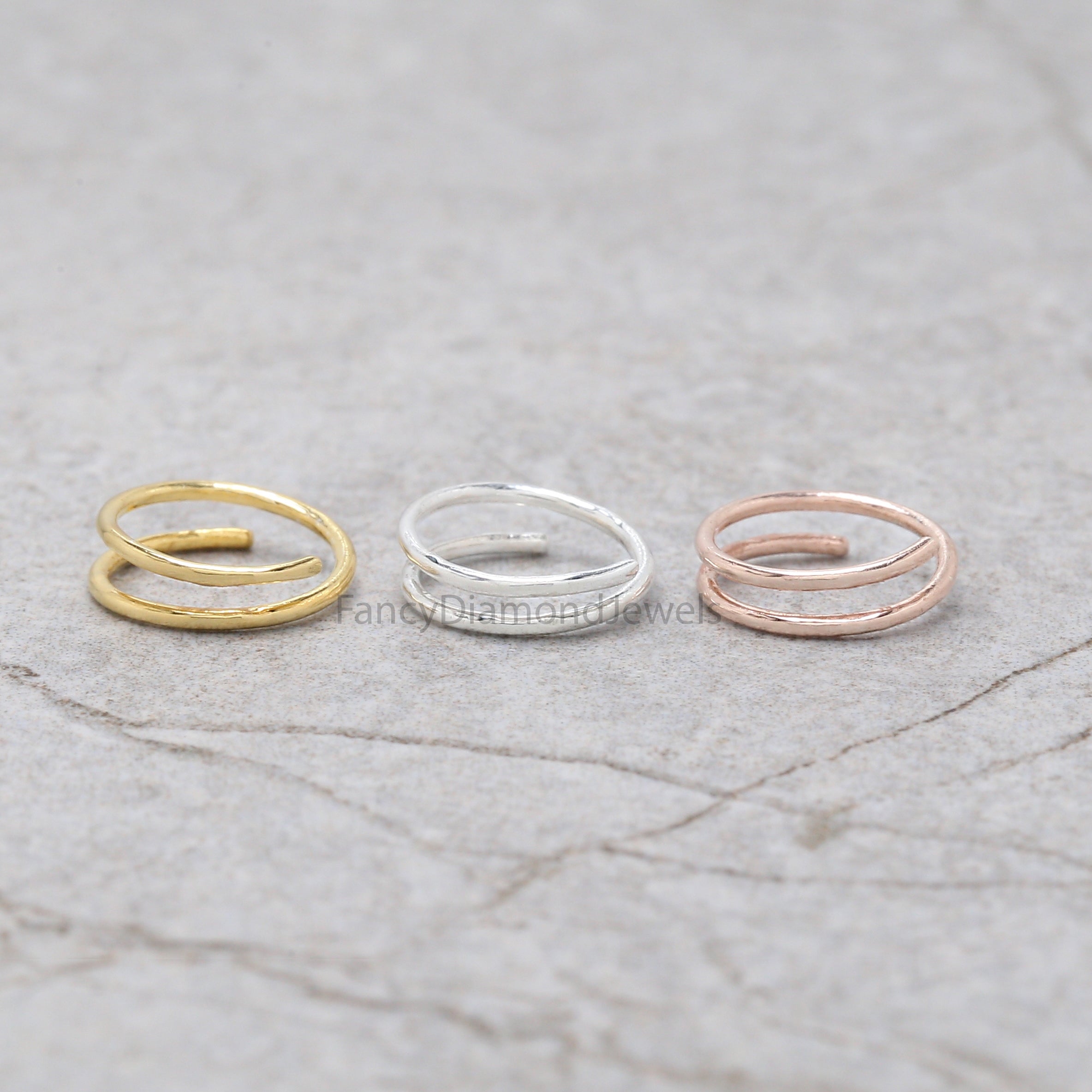 Nose Ring, Double Nose Ring for Single Piercing, Hoop Ring, Nose Stud, Rose Gold Nose Ring, Twisted Piercing Hoop, Plain Nose Ring, KD1137
